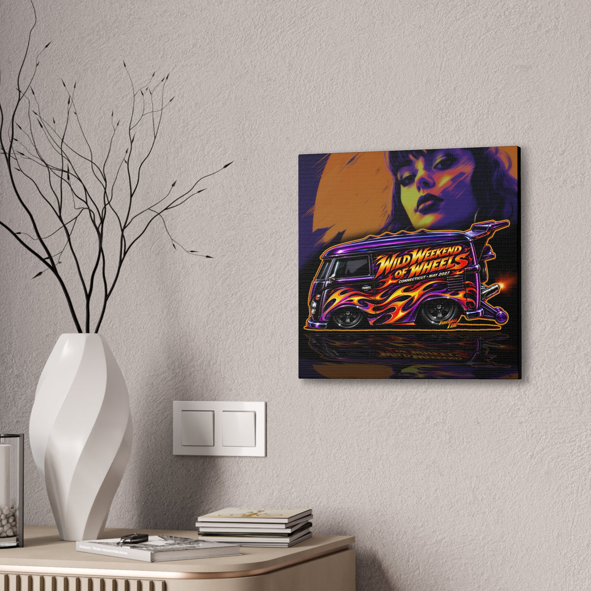 HOT WHEELS Kombi Bus Collectible Fireball Art Canvas Stretched Print