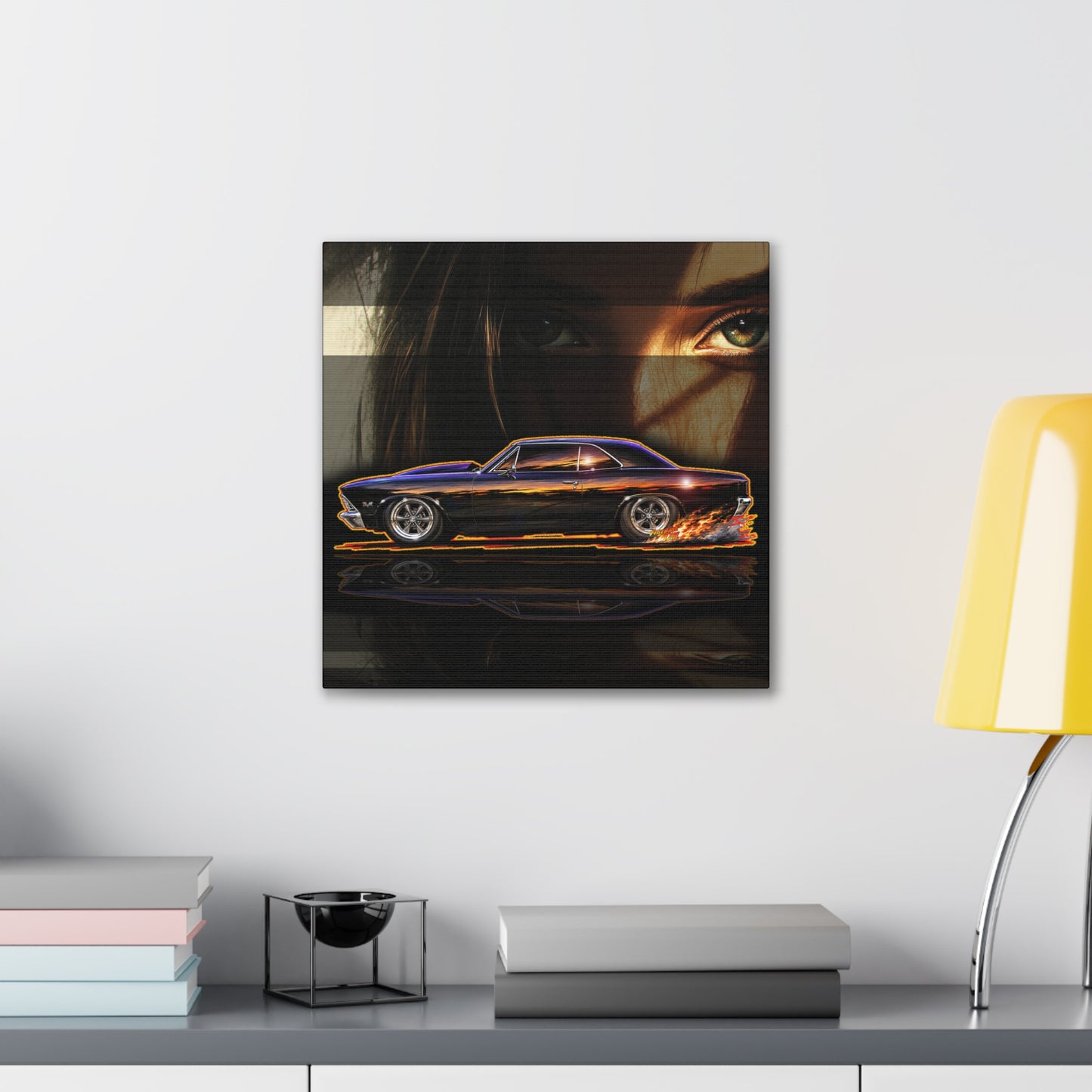 CHEVROLET CHEVY CHEVELLE 1966 Collectible Fireball Art Canvas Stretched Print