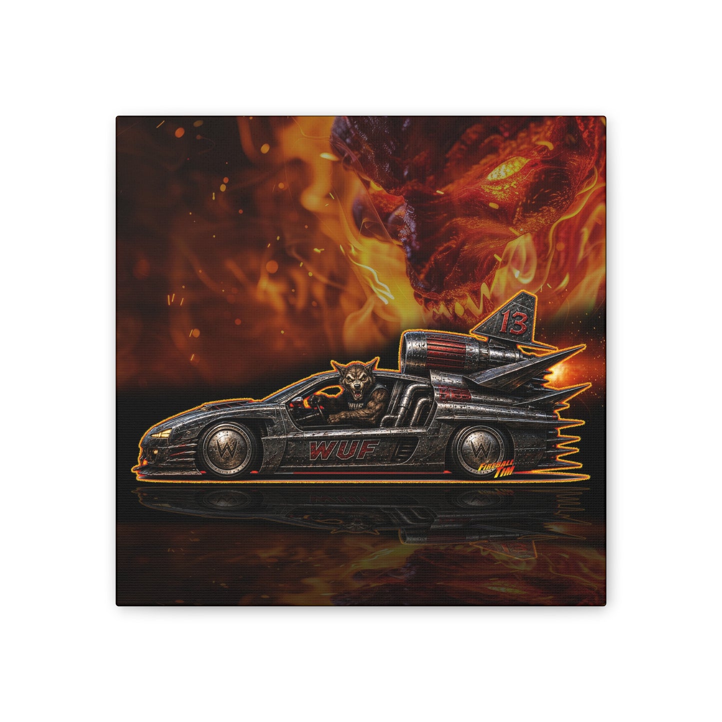 MONSTER MACHINES Wufman Halloween Fireball Art Canvas Stretched Print