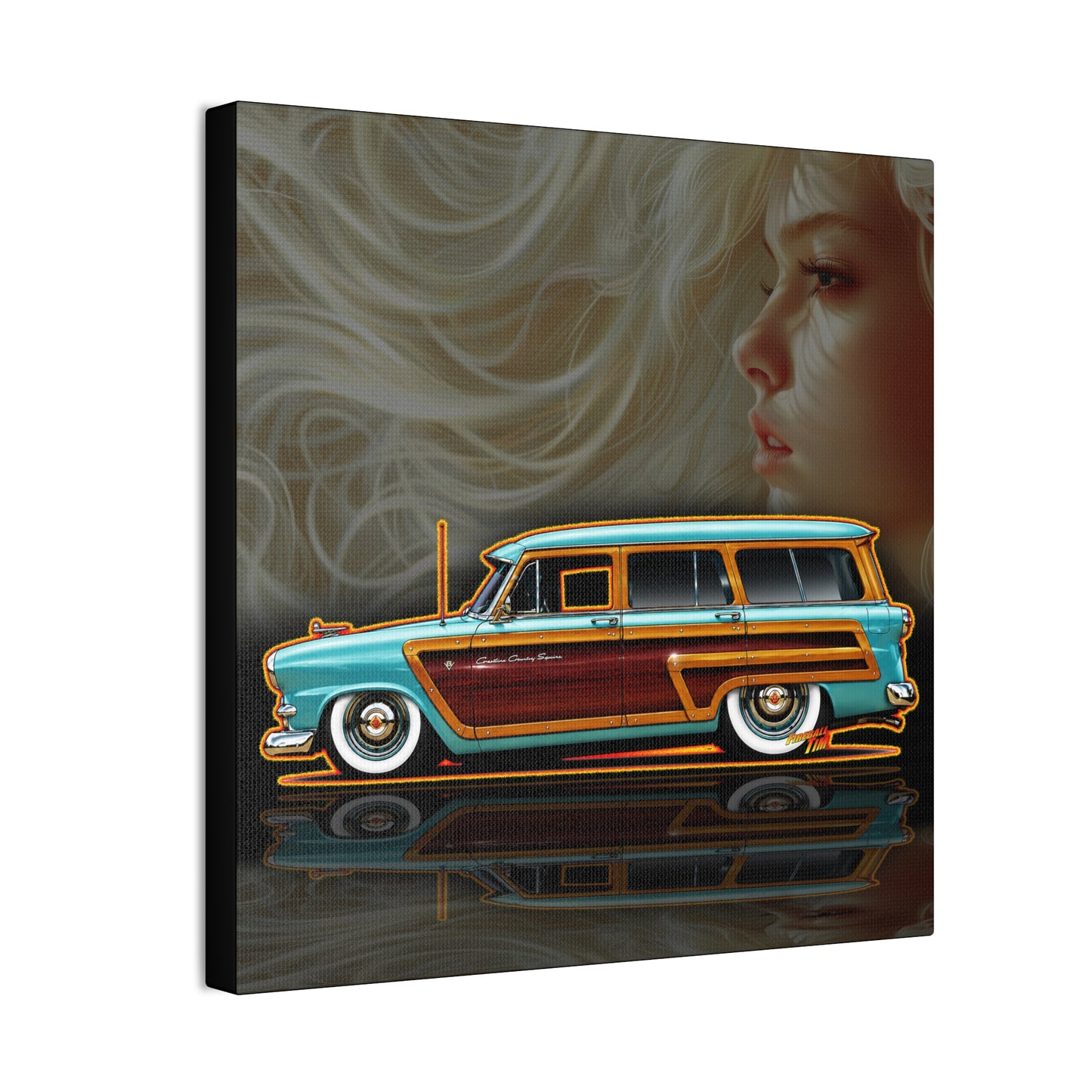 FORD CRESTLINE Country Squire Station Wagon 1953 Collectible Art Canvas Stretched Print