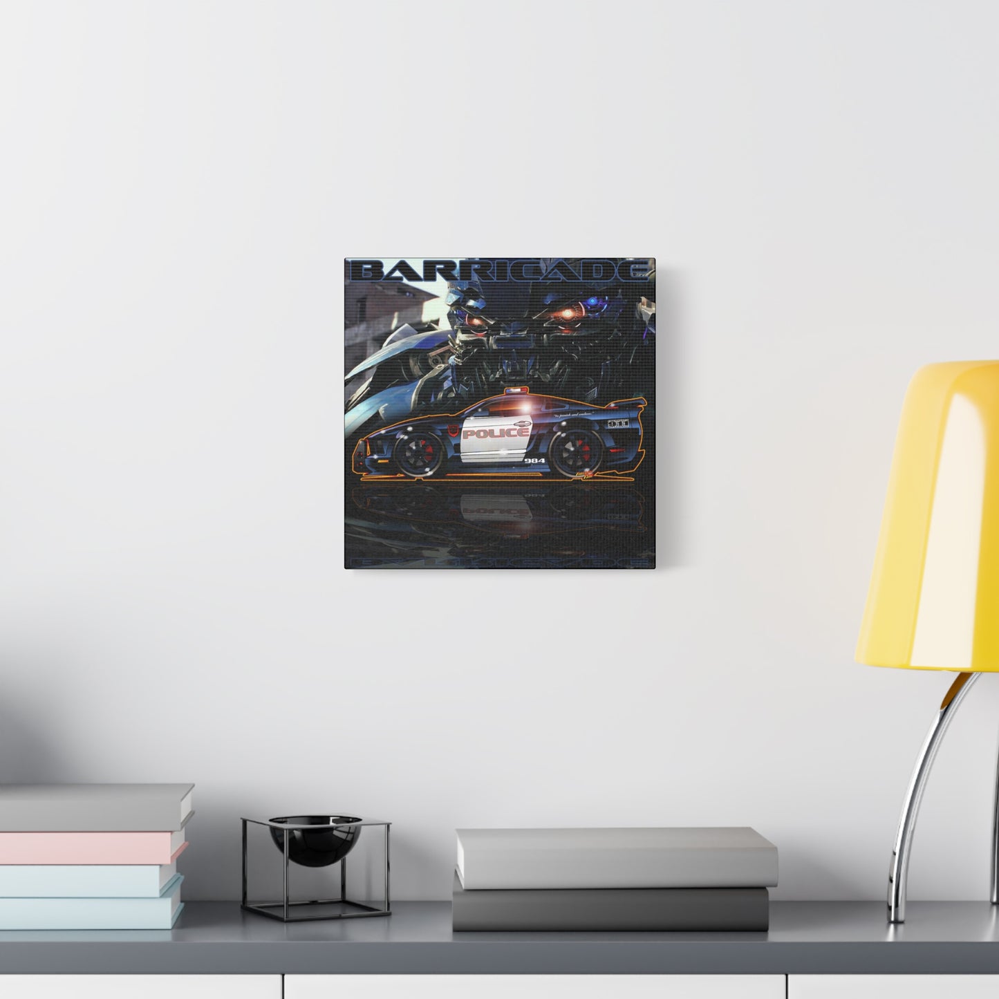 TRANSFORMERS BARRICADE Mustang Police Movie Car Fireball Art Collectible Canvas Print - 12x12