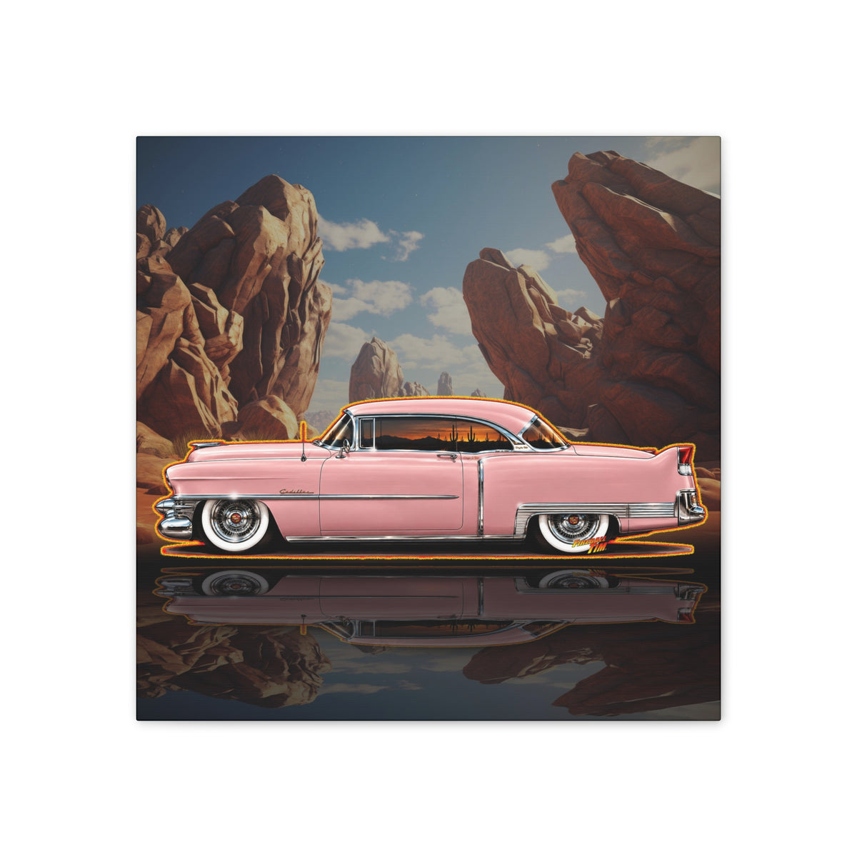 CADILLAC Coupe DeVille 1953 Collectible Fireball Art Canvas Stretched Print