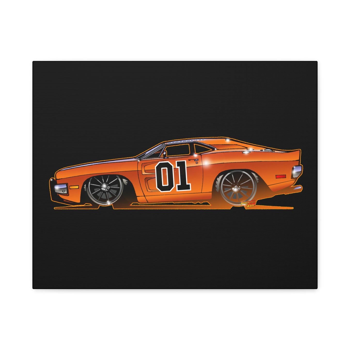 DUKES OF HAZZARD General Lee Dodge Charger Fireball Art Canvas Wall Print