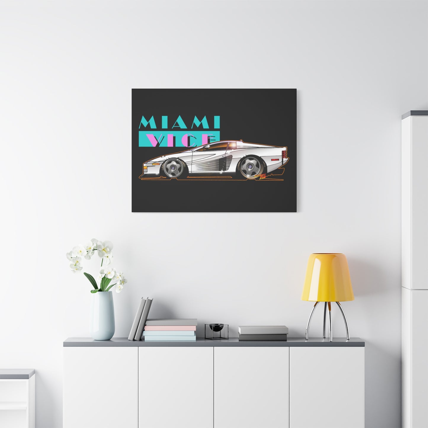 MIAMI VICE FERRARI TESTAROSSA Fireball Canvas Art Wall Print