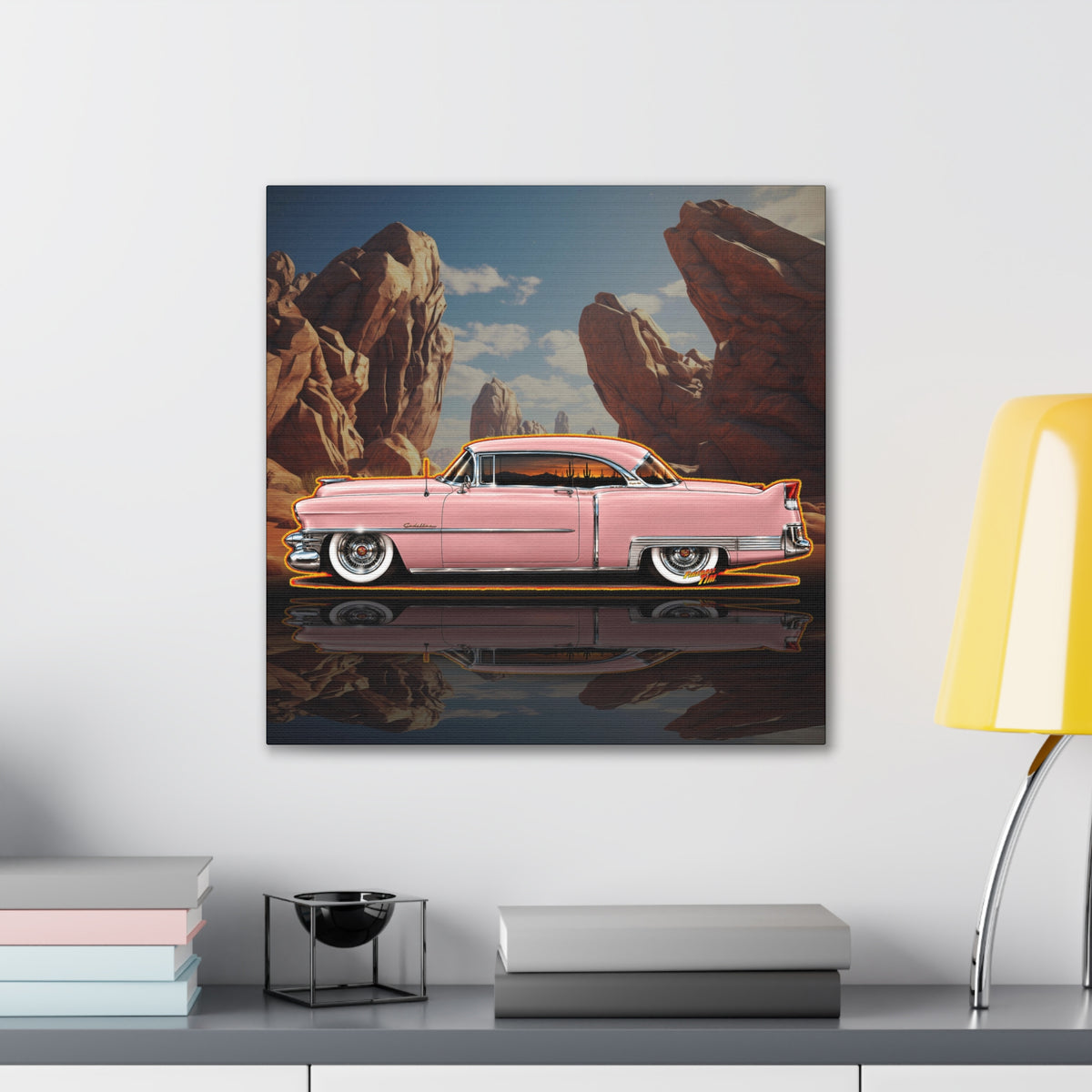 CADILLAC Coupe DeVille 1953 Collectible Fireball Art Canvas Stretched Print