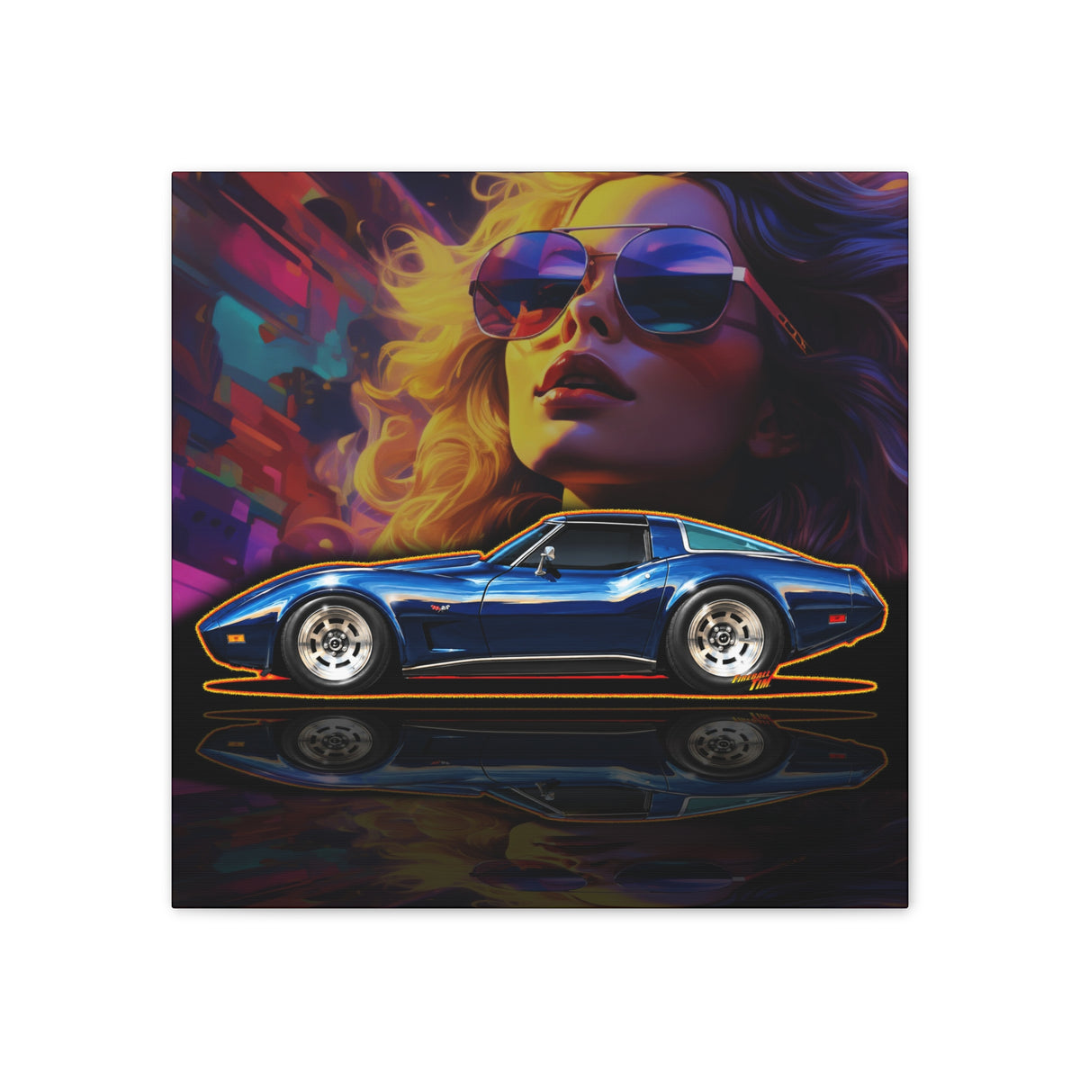 CHEVROLET CORVETTE 1978 Collectible Fireball Art Collectible Canvas Stretched Print
