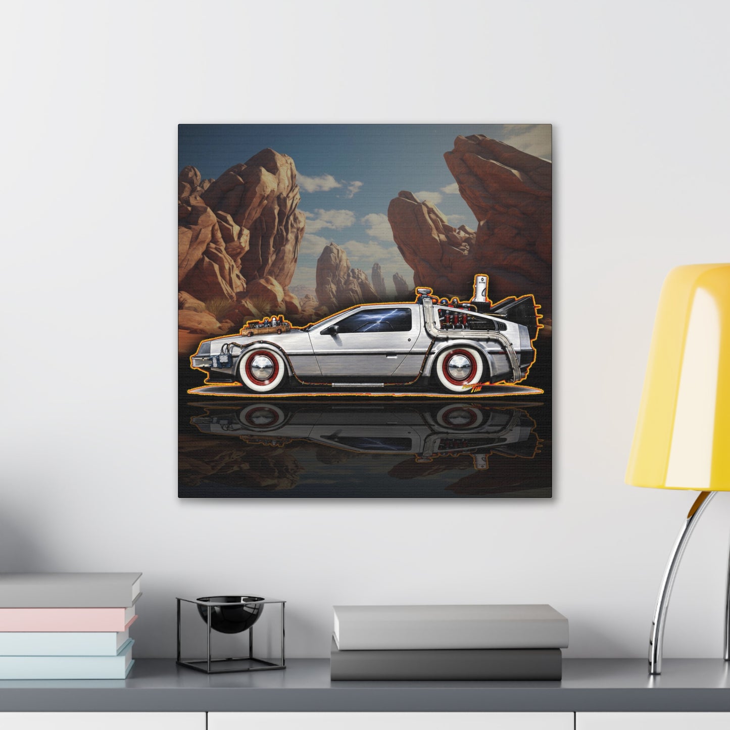 BACK to the FUTURE 3 1885 Delorean Time Machine Collectible Fireball Art Canvas Stretched Print