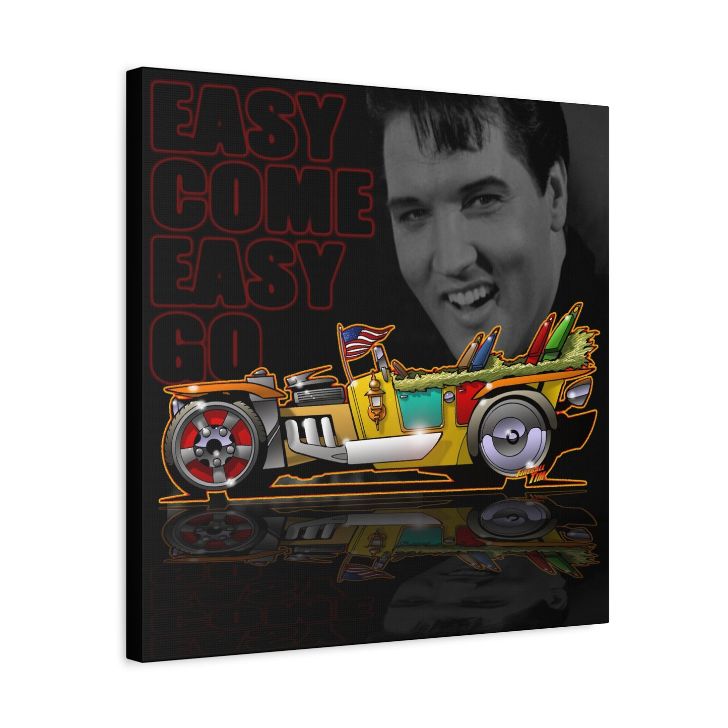 MONGREL T HOT ROD Elvis Easy Come Easy Go Fireball Canvas Art Wall Print