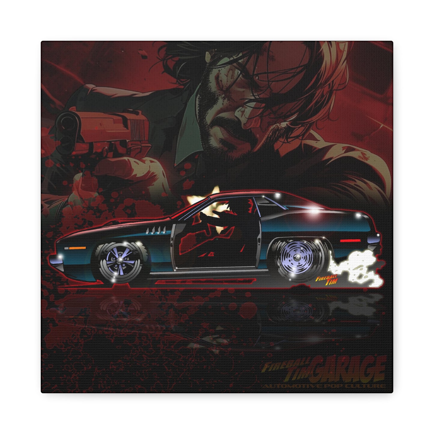 JOHN WICK 1971 PLYMOUTH BARRACUDA Keanu Reeves Canvas Art Wall Print - 12x12