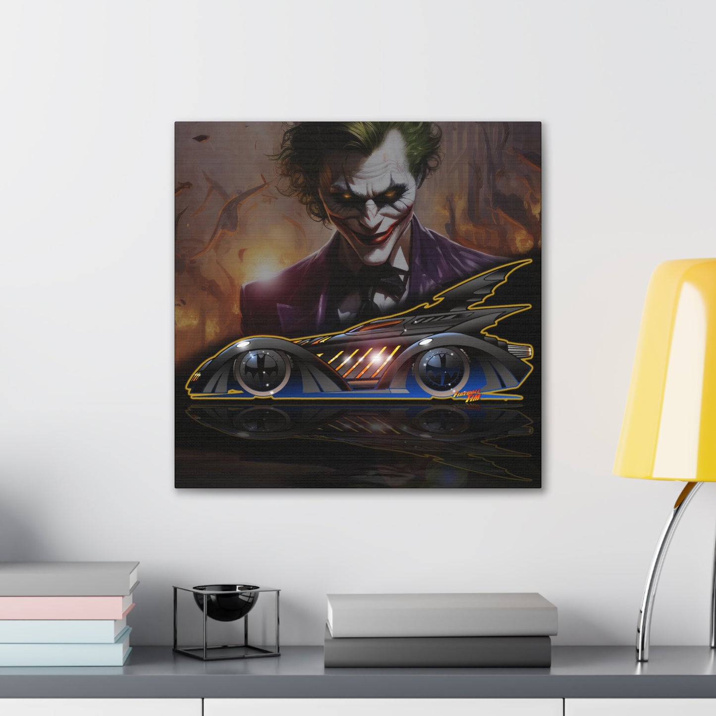 BATMAN FOREVER BATMOBILE Joker Fireball Art Canvas Print