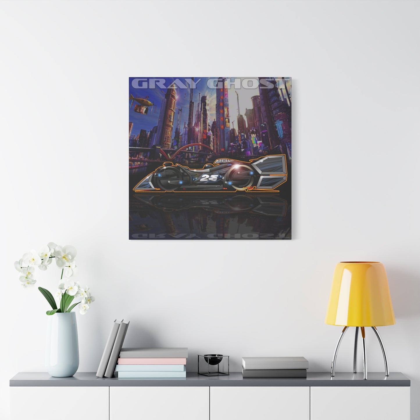 SPEED RACER GRAY GHOST Race Car Fireball Art Canvas Print