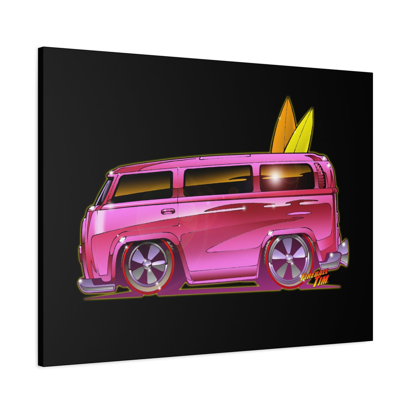 HOT WHEELS PINK BEACH BOMB BUS Fireball Art Canvas Print