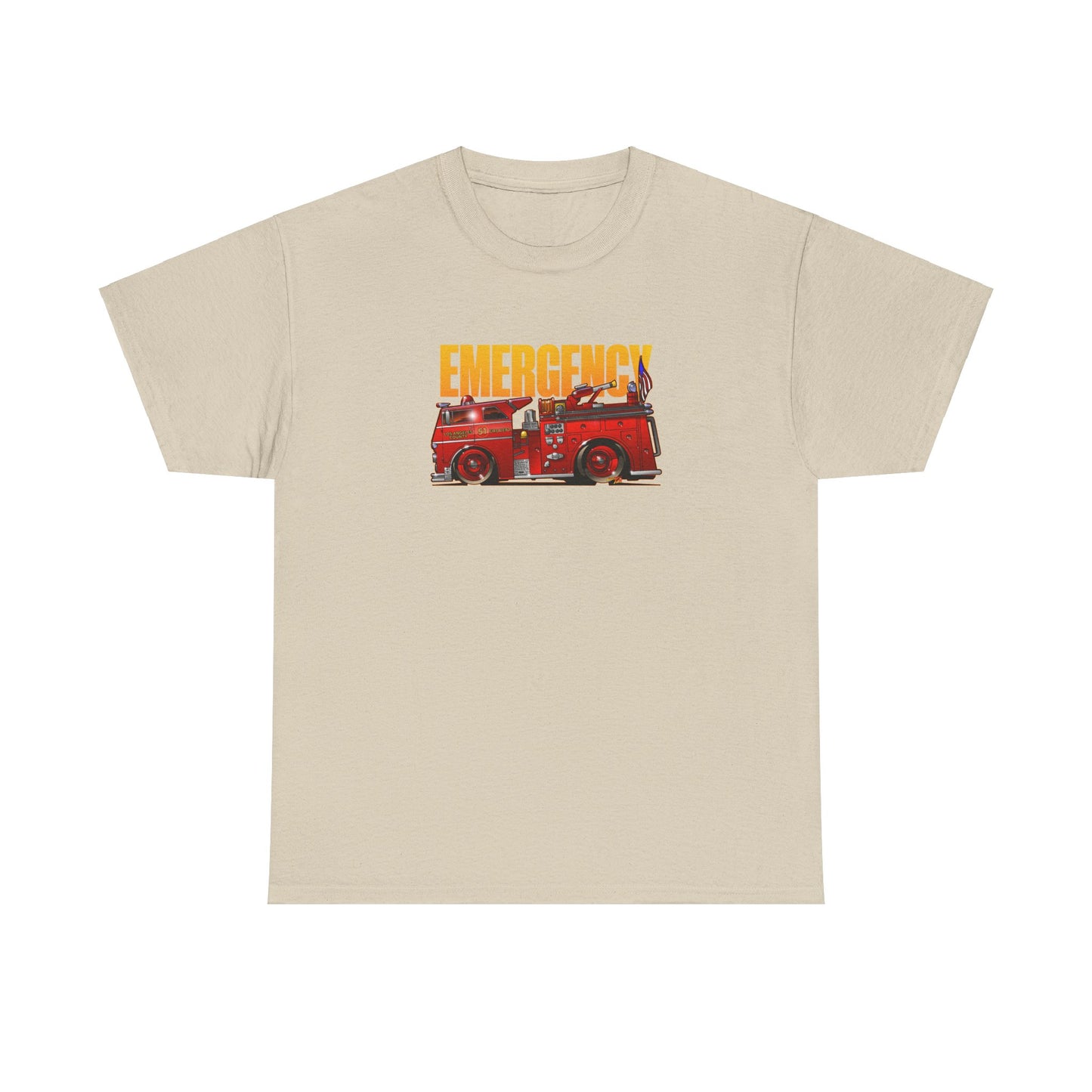 EMERGENCY ENGINE 51 TV Show Concept Art Fire Engine Heavy Cotton Tee 12 Colors