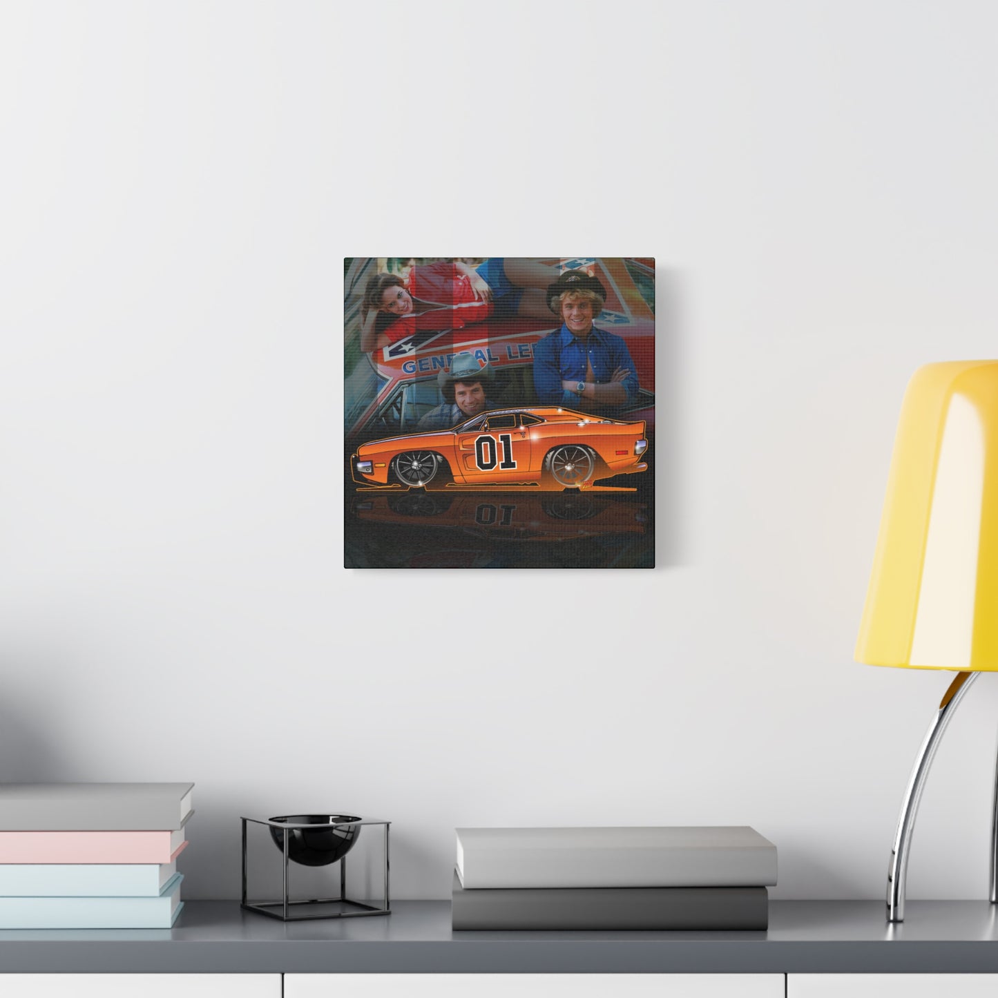 DUKES OF HAZZARD General Lee Dodge Charger Fireball Art Canvas Wall Print - 12x12