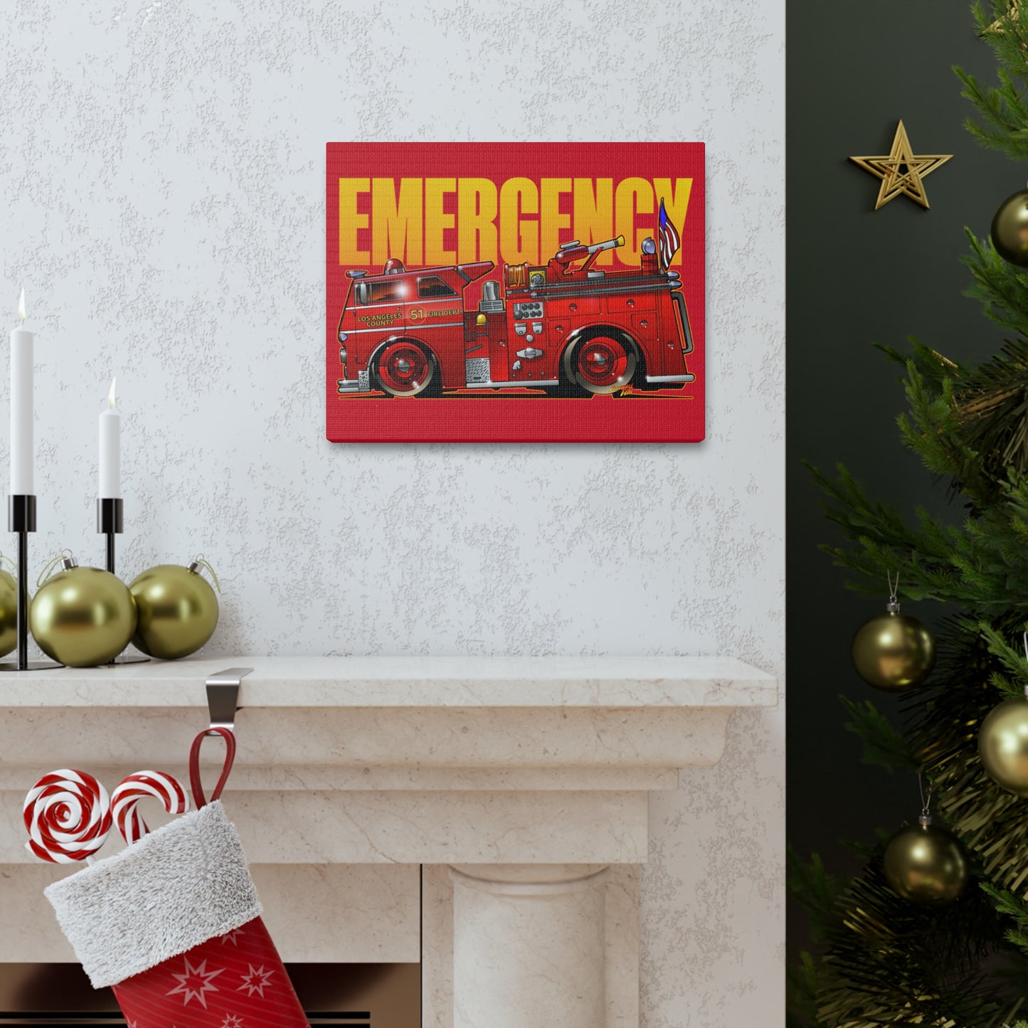 EMERGENCY! TV Show ENGINE 51 Fire Truck Concept Art Canvas Print 11x14