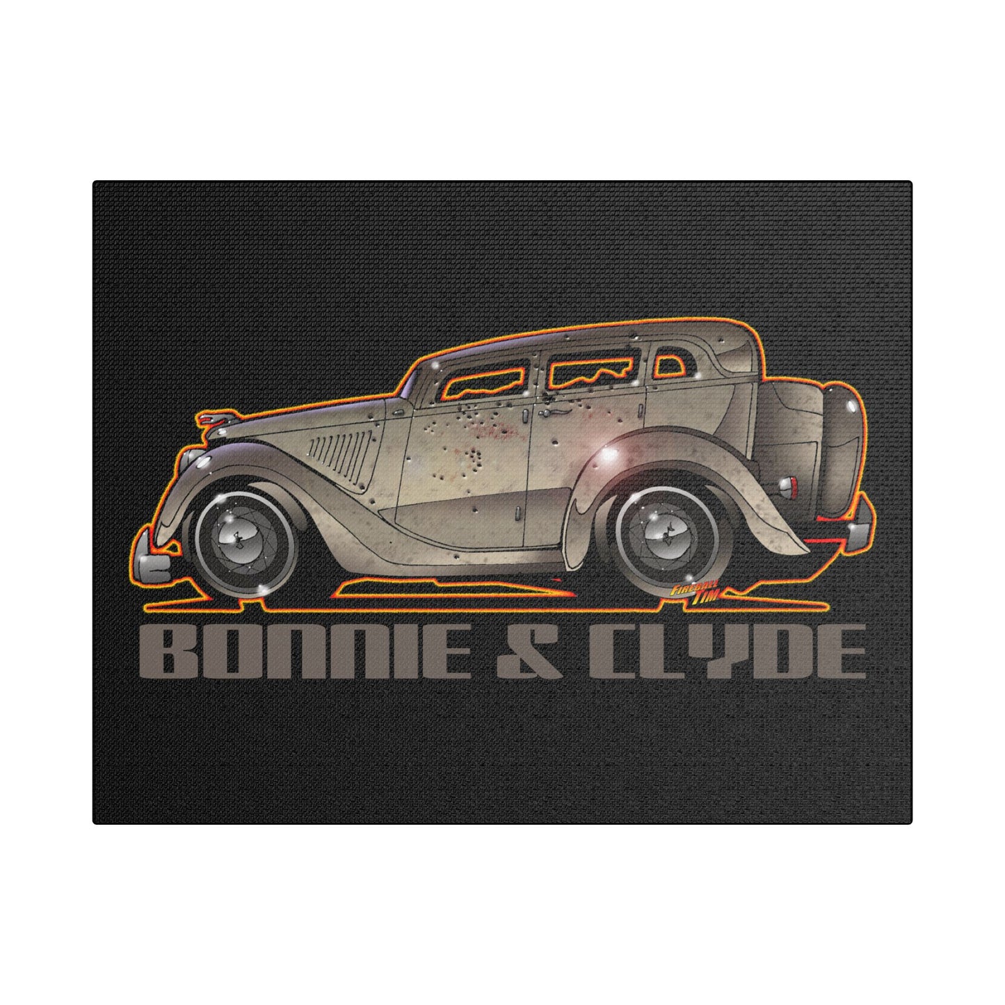 BONNIE & CLYDE 1934 Ford Model 730 Deluxe Sedan Fireball Art Canvas Print - 11X14
