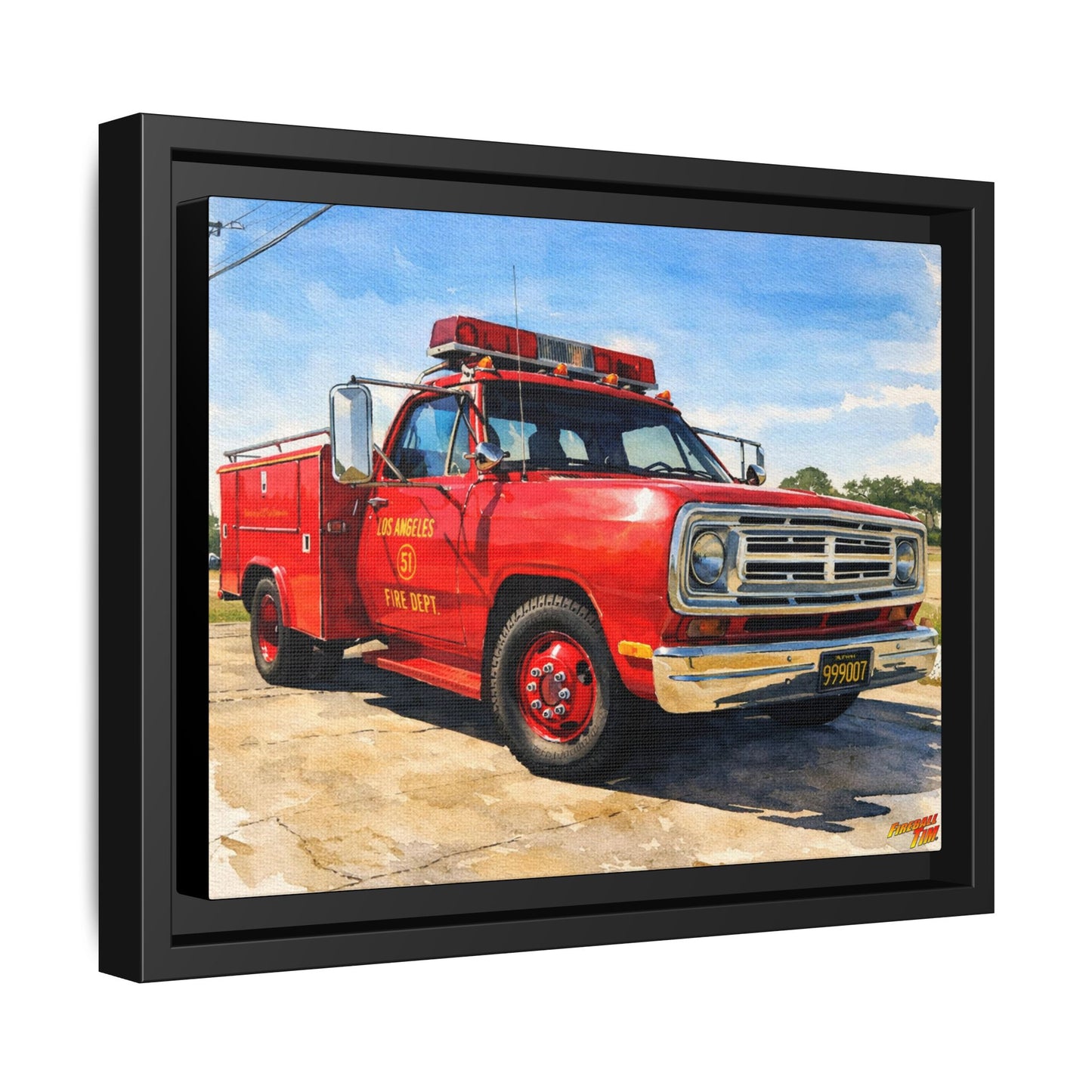 EMERGENCY SQUAD 51 WATERCOLOR PAINTING Fireball TV Car Canvas Print - Framed | Wall Art 24x18