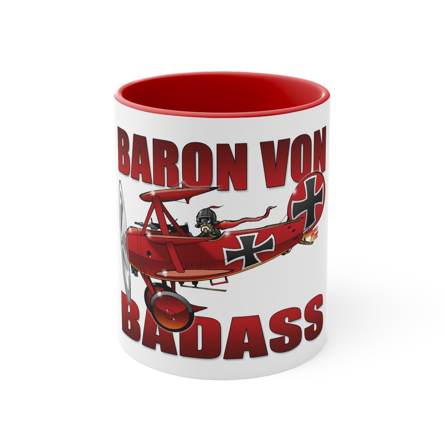 BARON VON BADASS Red Baron Airplane Coffee Mug 11oz