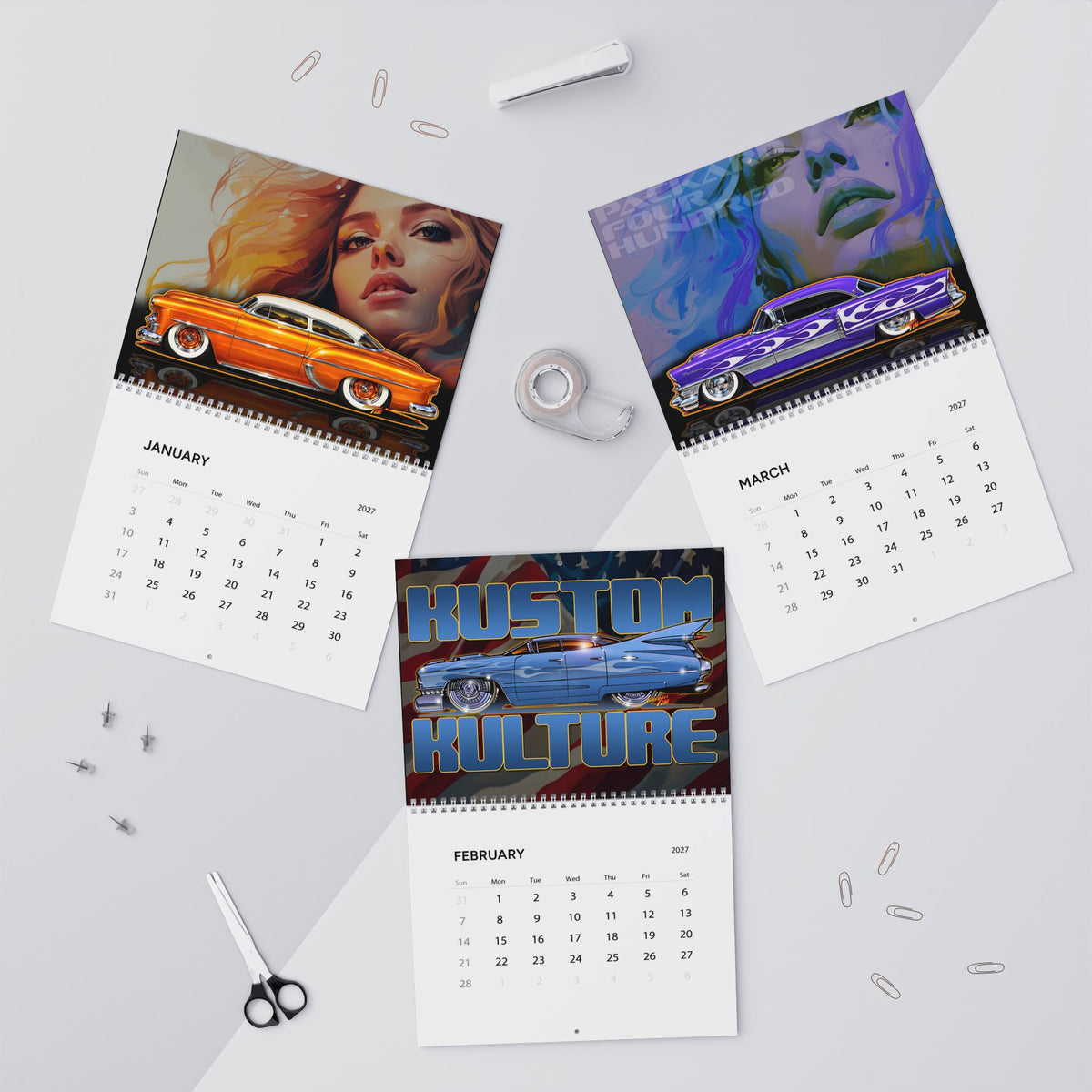 FIREBALL TIM 2027 Kustom Car Art - Wall Calendar 8.5x11