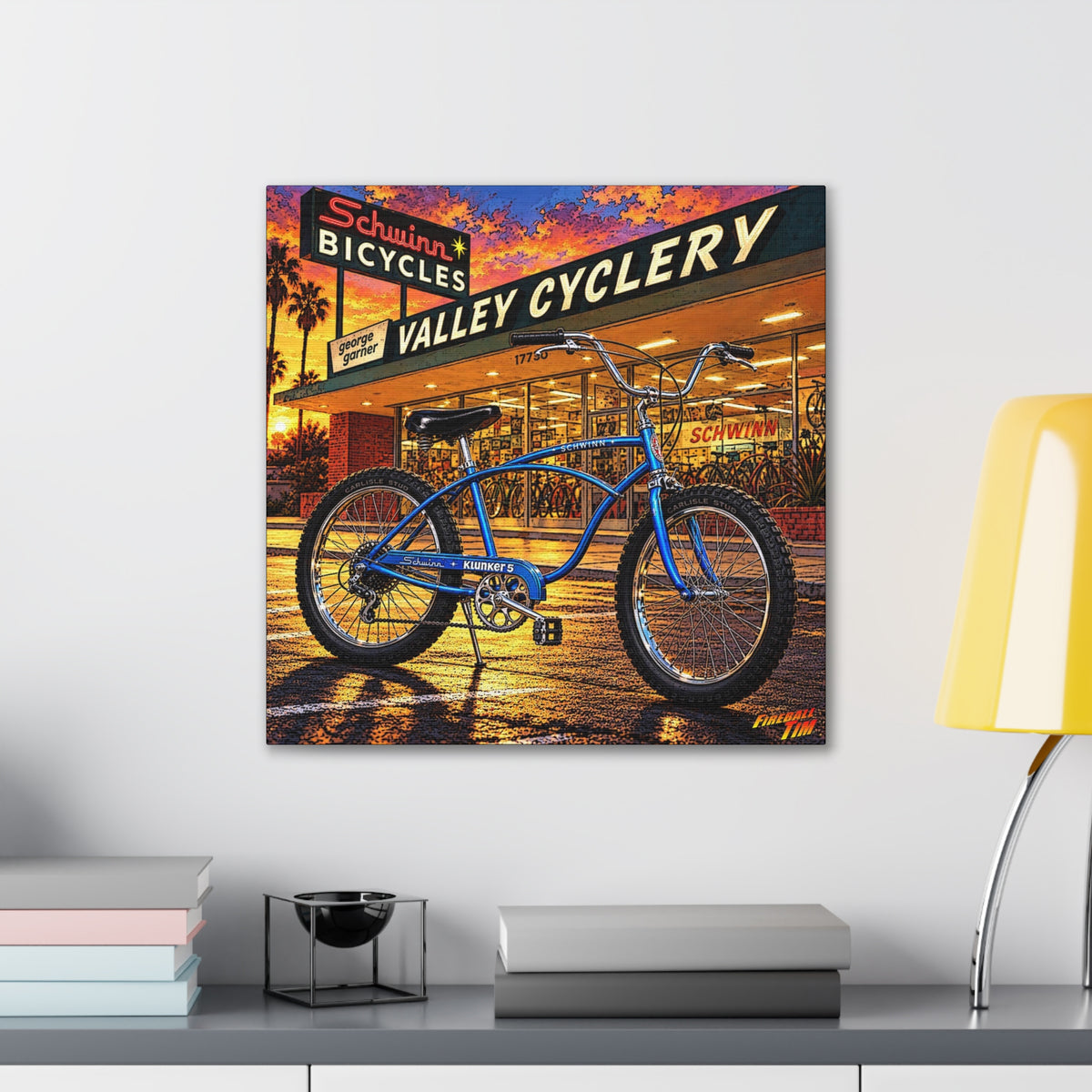 SCHWINN KLUNKER 5 BICYCLE Collectible Fireball Art Canvas Stretched Print