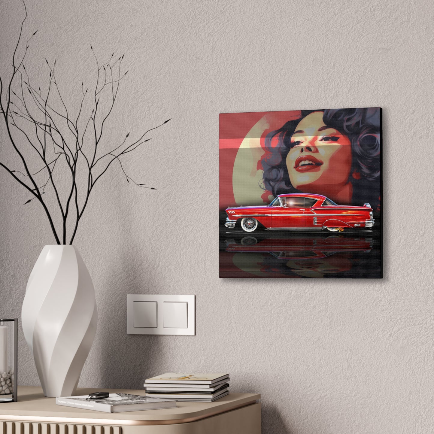CHEVROLET CUSTOM IMPALA 1958 Collectible Fireball Art Canvas Stretched Print