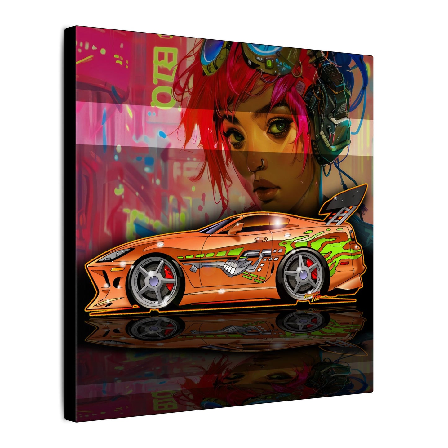 FAST & FURIOUS 1994 TOYOTA SUPRA MK IV Fireball Art Canvas Print - 12x12