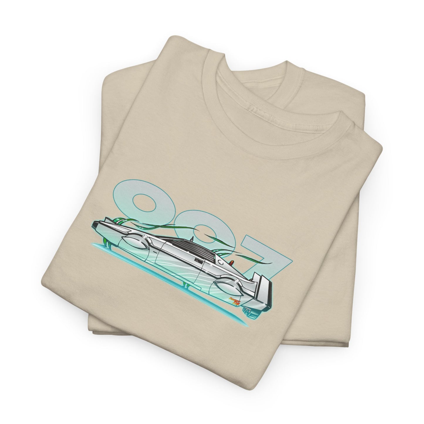 James Bond 007 LOTUS SUBMARINE Movie Car Fireball Art Heavy Cotton Tee - 12 Colors