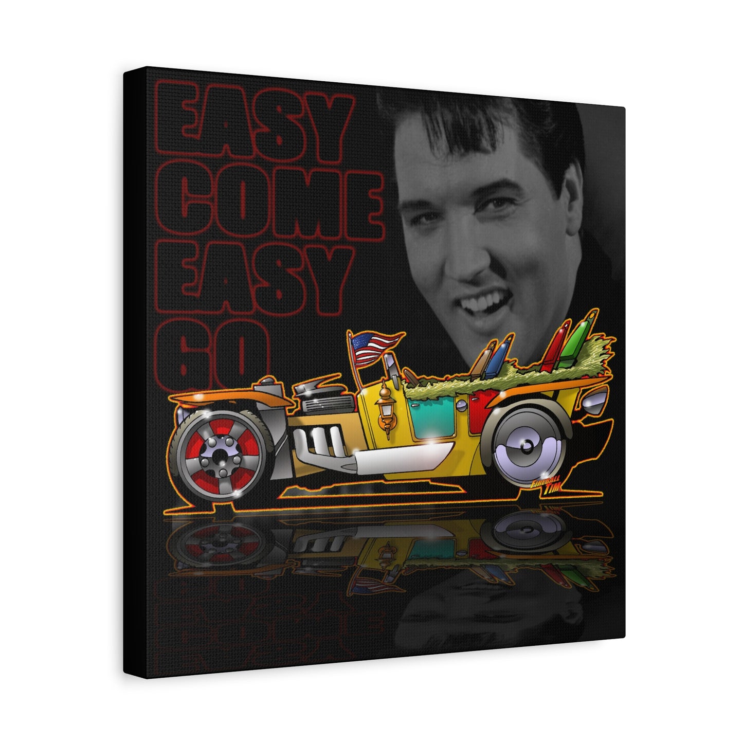 MONGREL T HOT ROD Elvis Easy Come Easy Go Fireball Canvas Art Wall Print