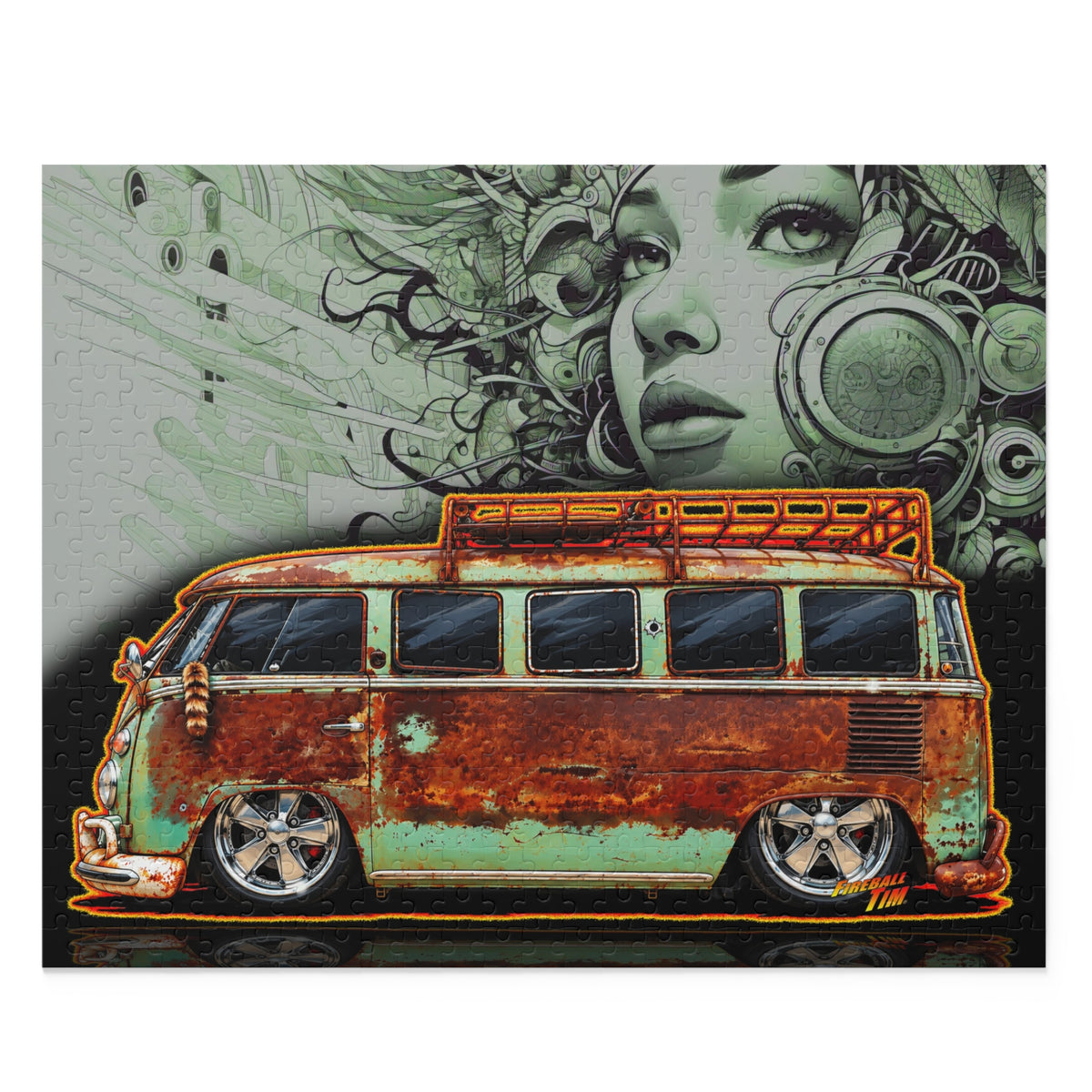 KUSTOM VW VOLKSWAGEN BUS Collectible Fireball Art Jigsaw Puzzle — (120/252/500‑Piece)