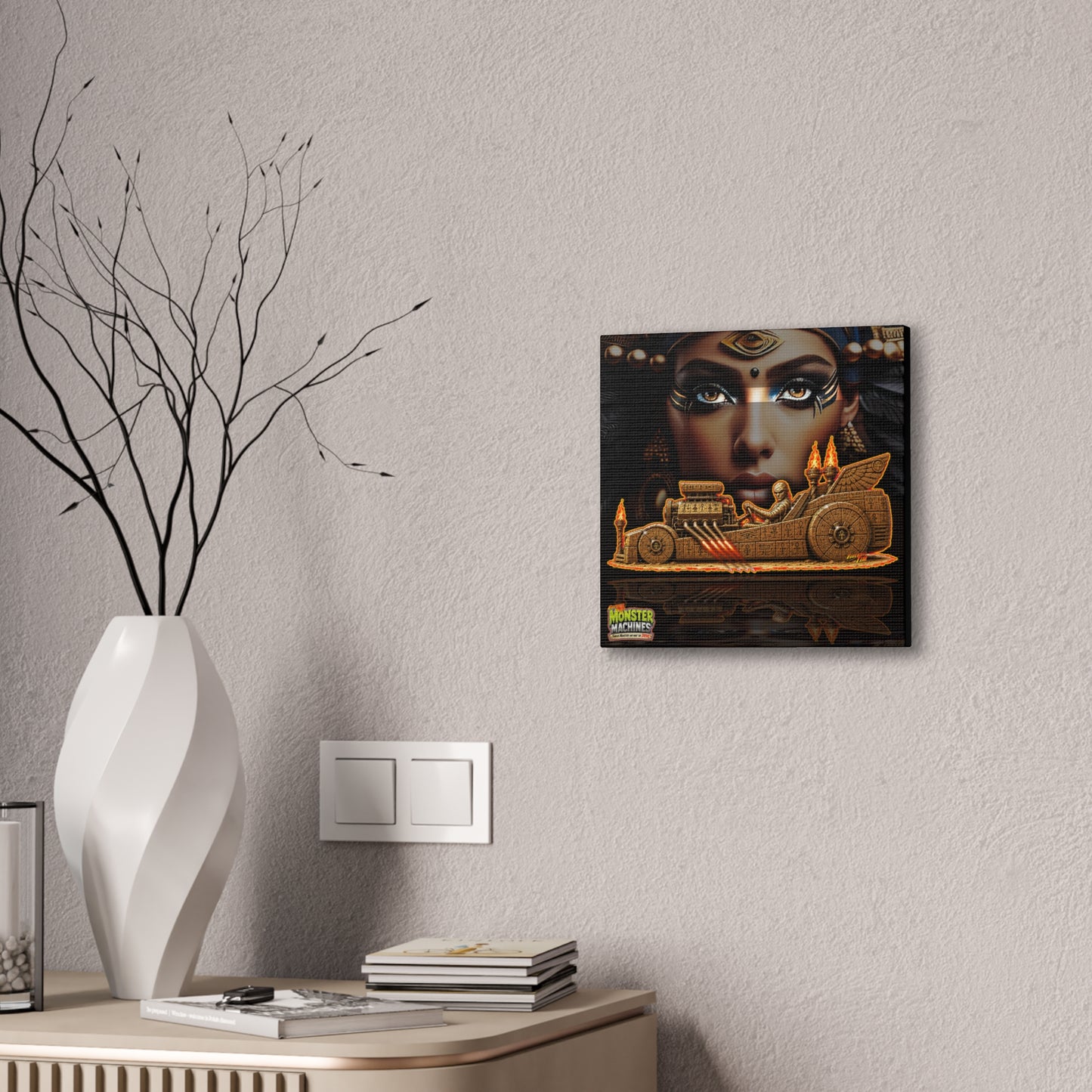 MONSTER MACHINES The Mummy Halloween Collectible Fireball Art Canvas Stretched Print