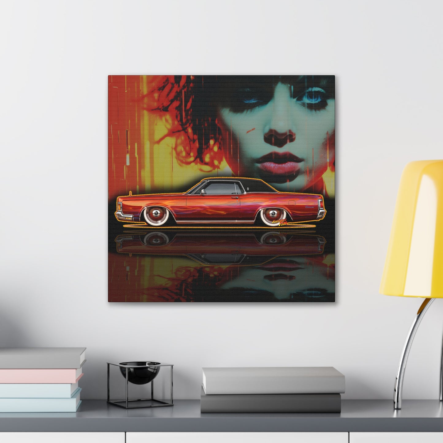 LINCOLN CONTINENTAL Mark III Custom 1961 Collectible Fireball Art Canvas Stretched Print