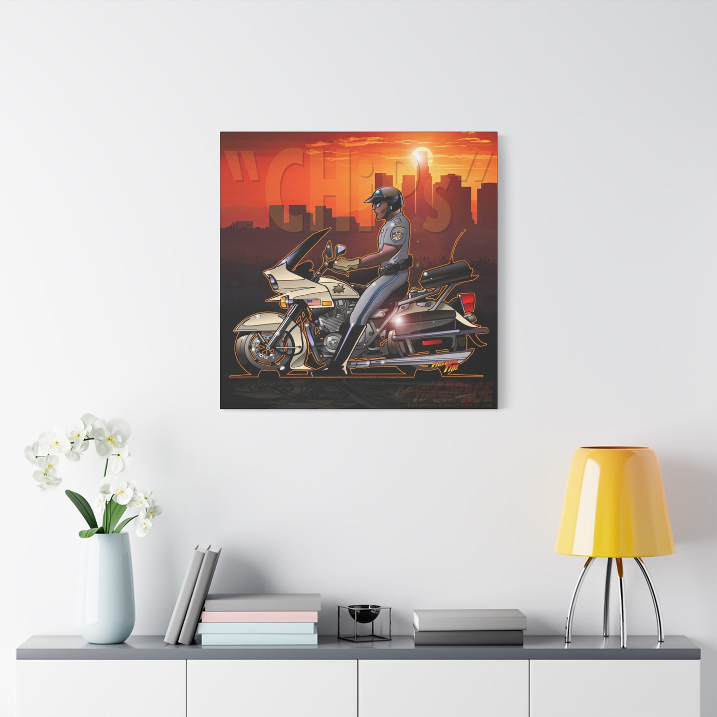 CHiPS TV Show Kawasaki Motorcycle Fireball Art Canvas Print