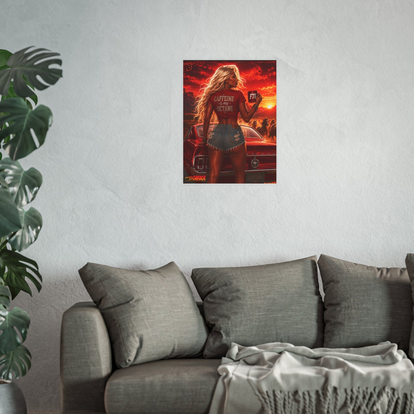 CINNABON FIRE ROAST Ford Mustang Vintage Fireball Art Travel Pinup Poster