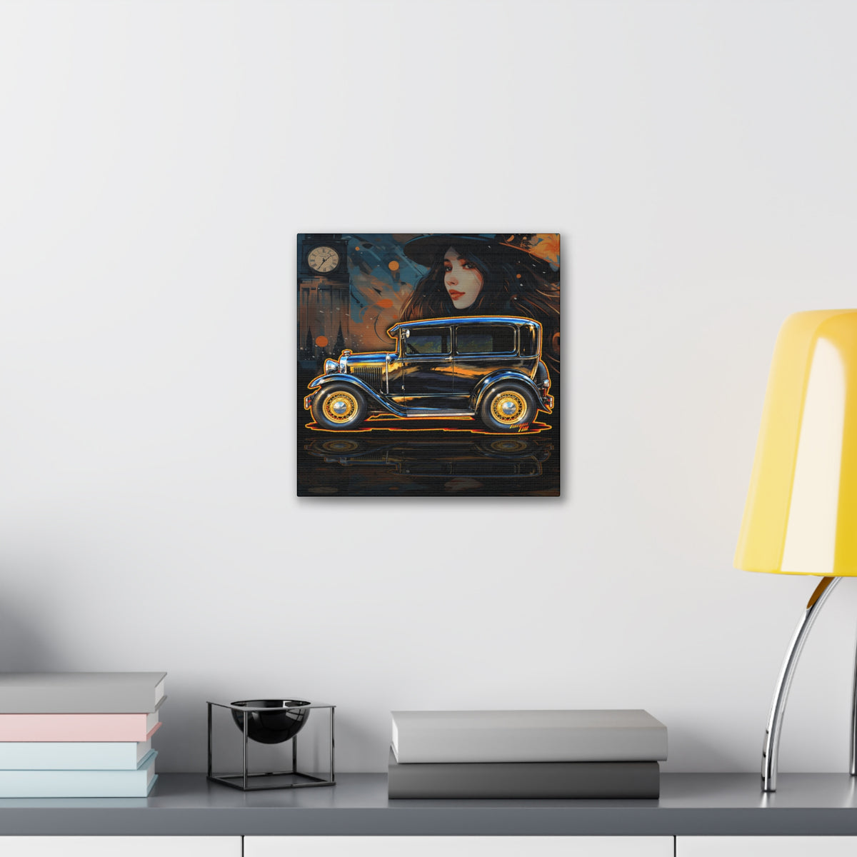 FORD MODEL A 1930 Vintage Collectible Fireball Art Canvas Stretched Print