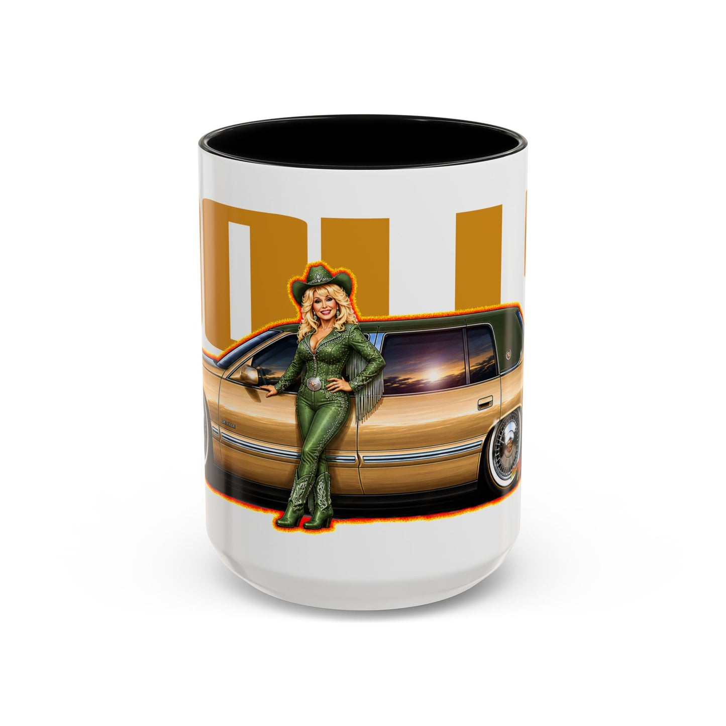 DOLLY PARTON 1997 Cadillac DeVille Collectible Fireball Art Coffee Mug - 2 Sizes