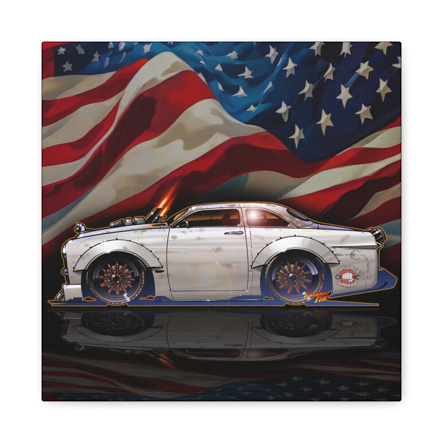 MANIACS GARAGE BORN49AIN 1949 FORD Fireball Canvas Art Wall Print - 12x12