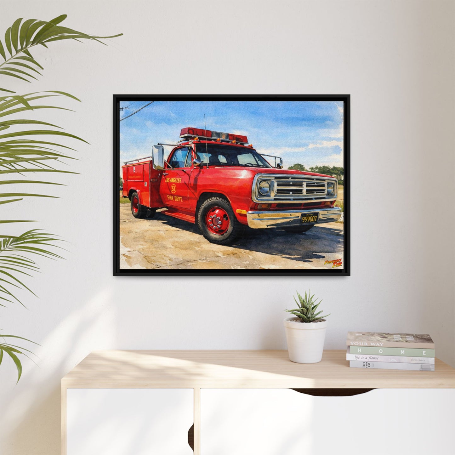 EMERGENCY SQUAD 51 WATERCOLOR PAINTING Fireball TV Car Canvas Print - Framed | Wall Art 24x18