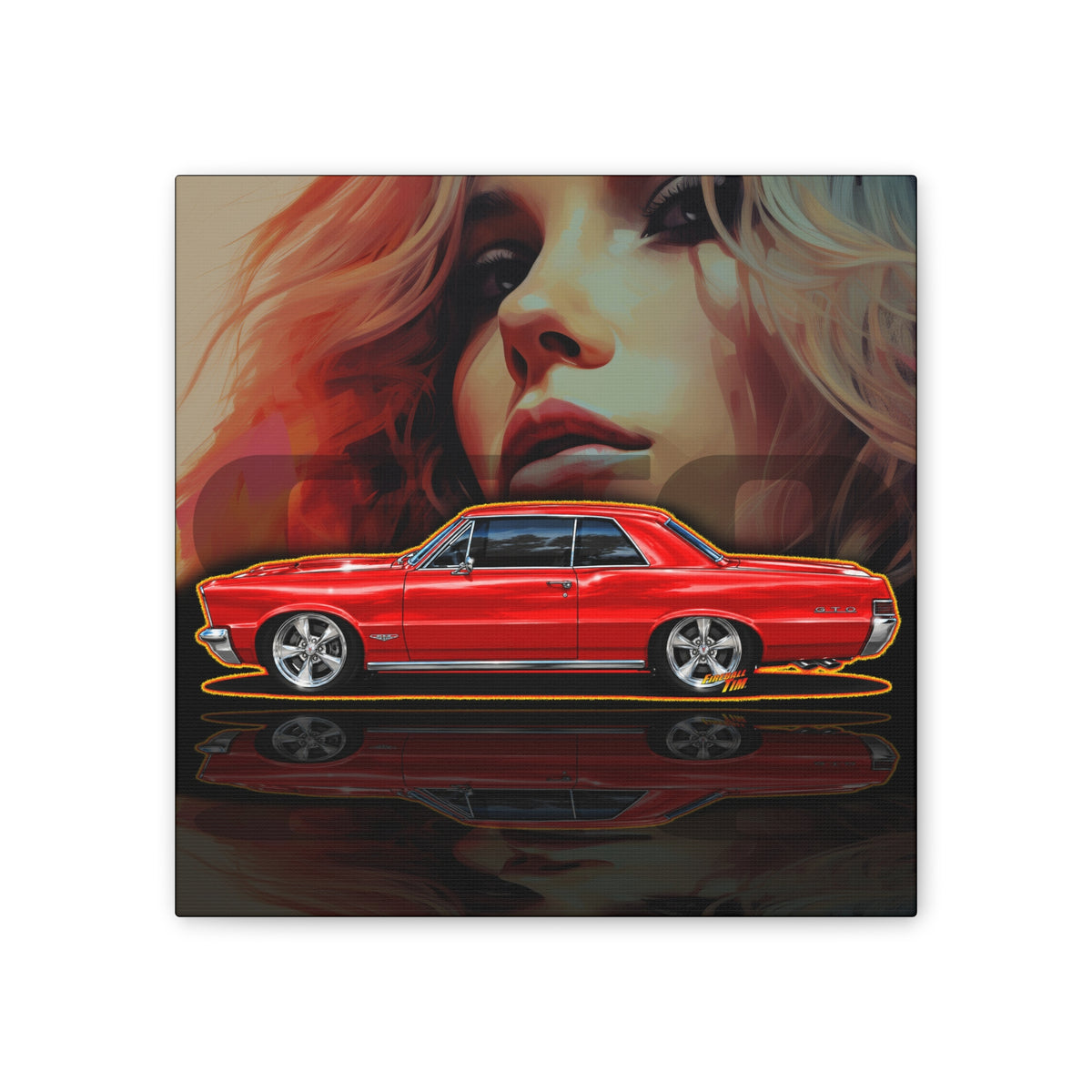PONTIAC GTO 1965 Collectible Fireball Art Canvas Stretched Print