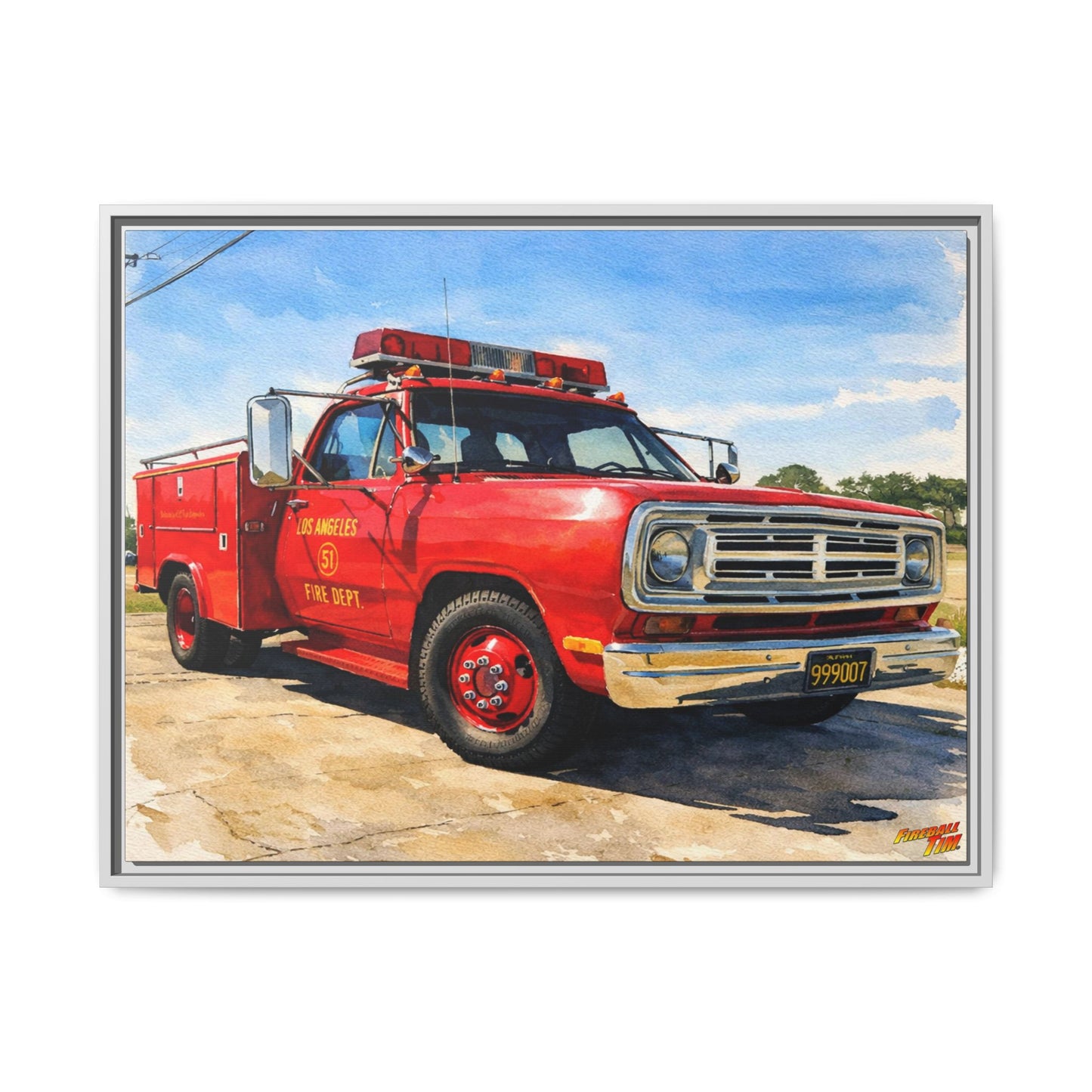 EMERGENCY SQUAD 51 WATERCOLOR PAINTING Fireball TV Car Canvas Print - Framed | Wall Art 24x18