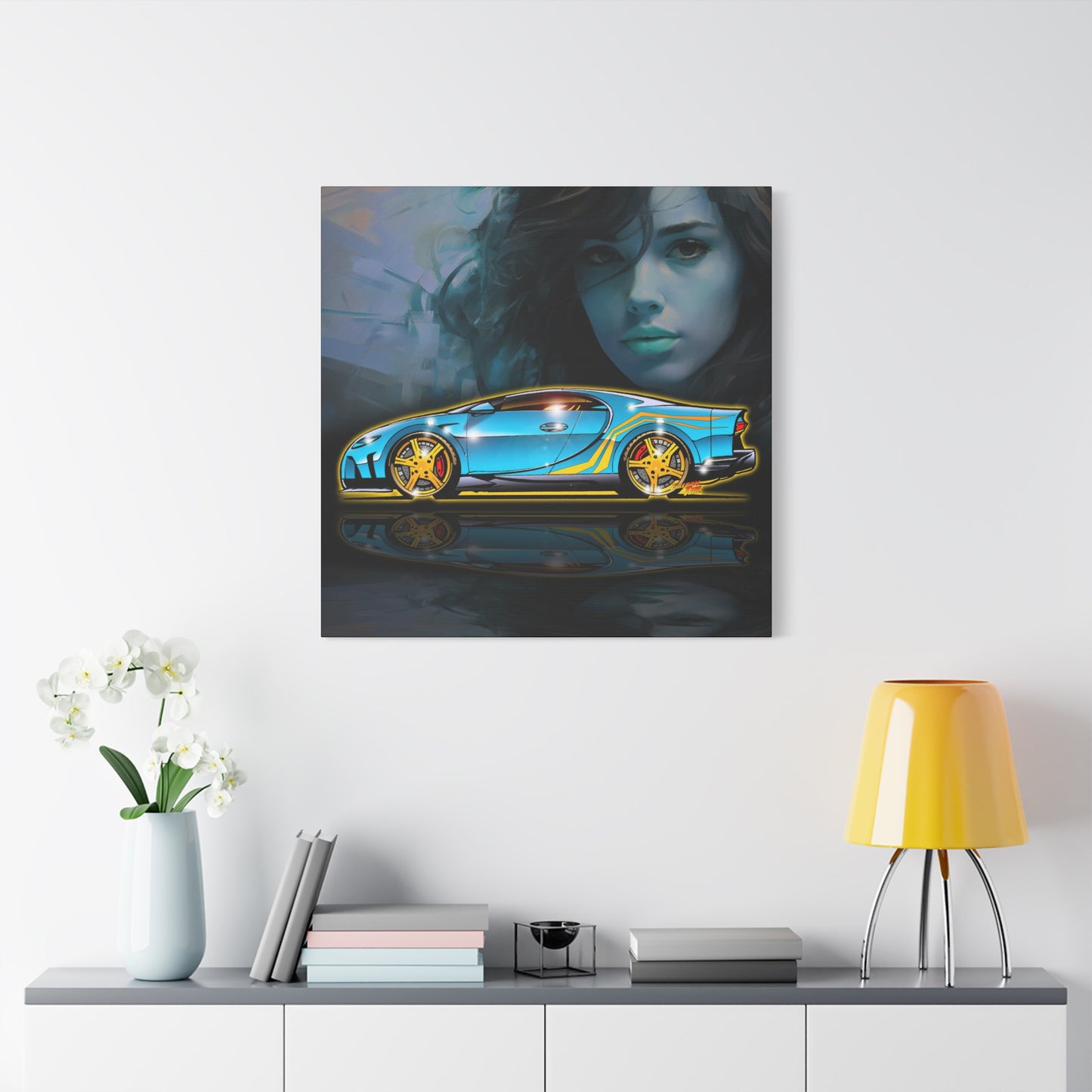 BUGATTI CHIRON Hypercar Fireball Art Canvas Wall Print