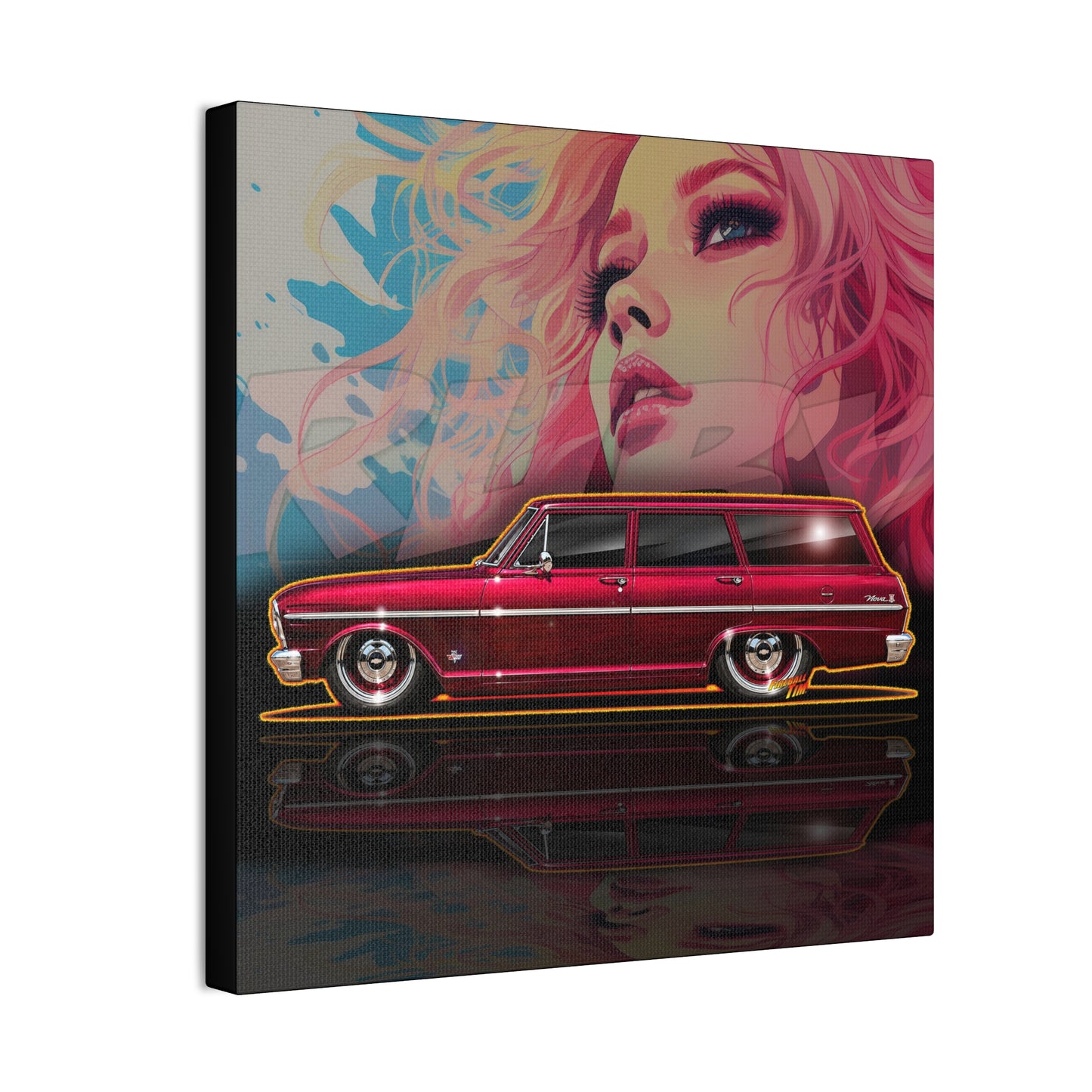 CHEVY NOVA WAGON 1965 Collectible Fireball Art Canvas Stretched Print