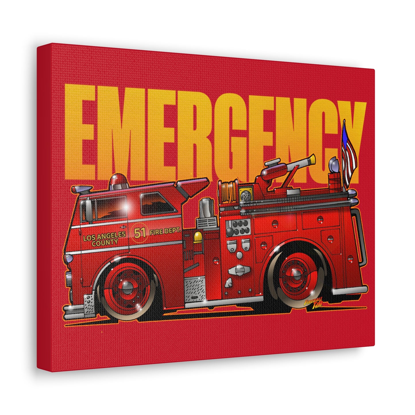 EMERGENCY! TV Show ENGINE 51 Fire Truck Concept Art Canvas Print 11x14