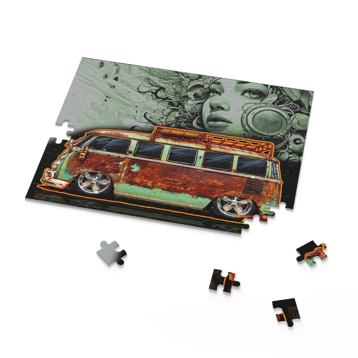 KUSTOM VW VOLKSWAGEN BUS Collectible Fireball Art Jigsaw Puzzle — (120/252/500‑Piece)