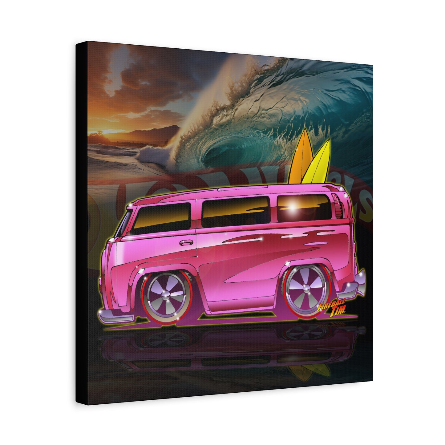 HOT WHEELS PINK BEACH BOMB BUS Fireball Art Canvas Print