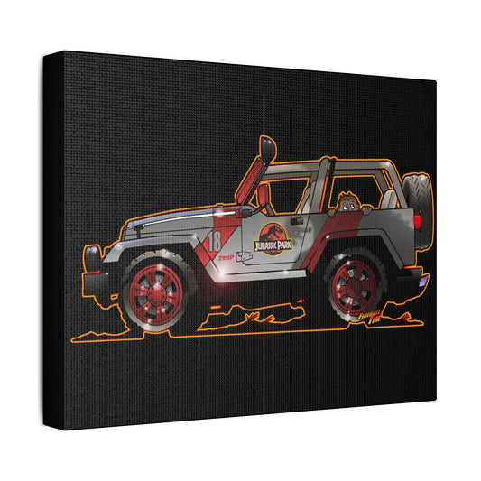 JURASSIC PARK JEEP Canvas Art Print - 11x14, Nostalgic Wall Decor for Dinosaur Lovers, Adventure, Movie Art, Gift for Movie Lovers