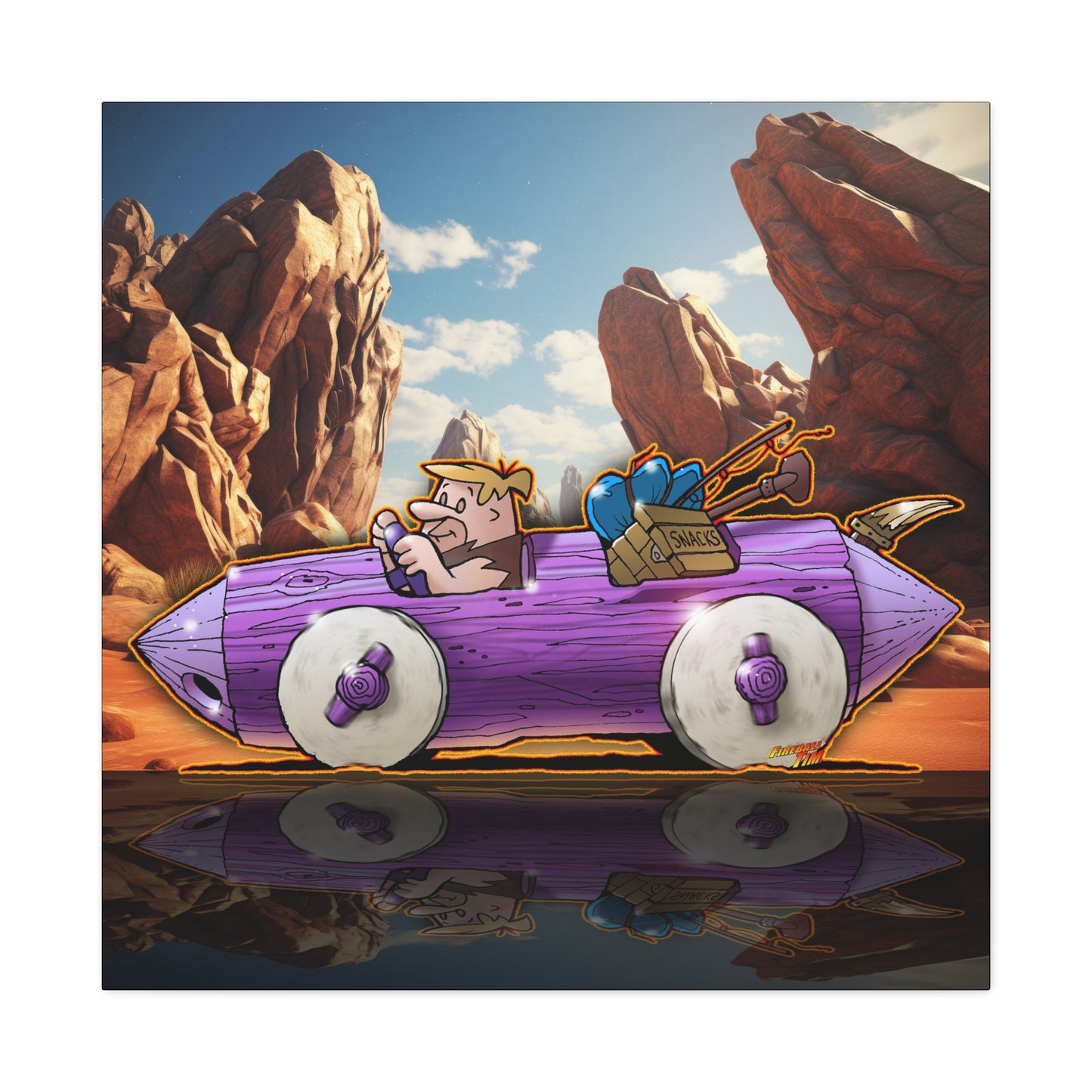 FLINSTONES BARNEY RUBBLE Fireball Art Canvas Wall Print - Multiple Sizes