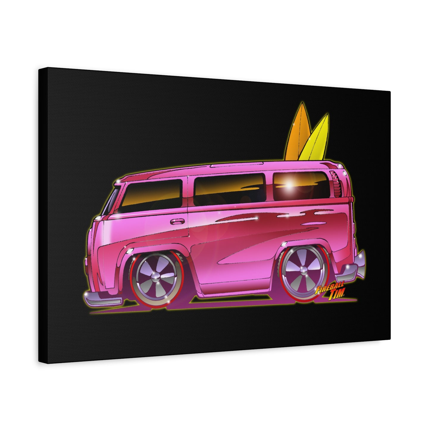 HOT WHEELS PINK BEACH BOMB BUS Fireball Art Canvas Print