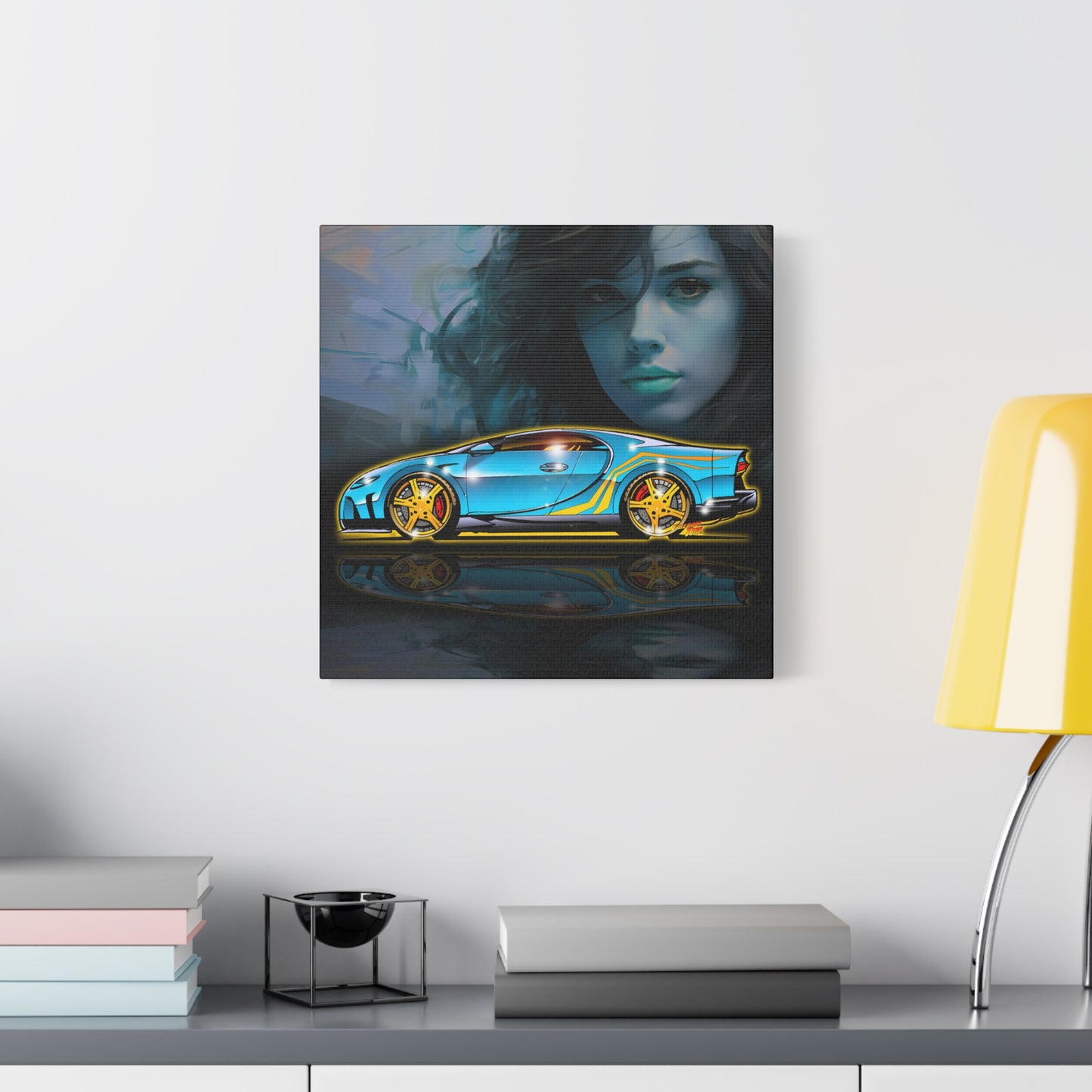 BUGATTI CHIRON Hypercar Fireball Art Canvas Wall Print