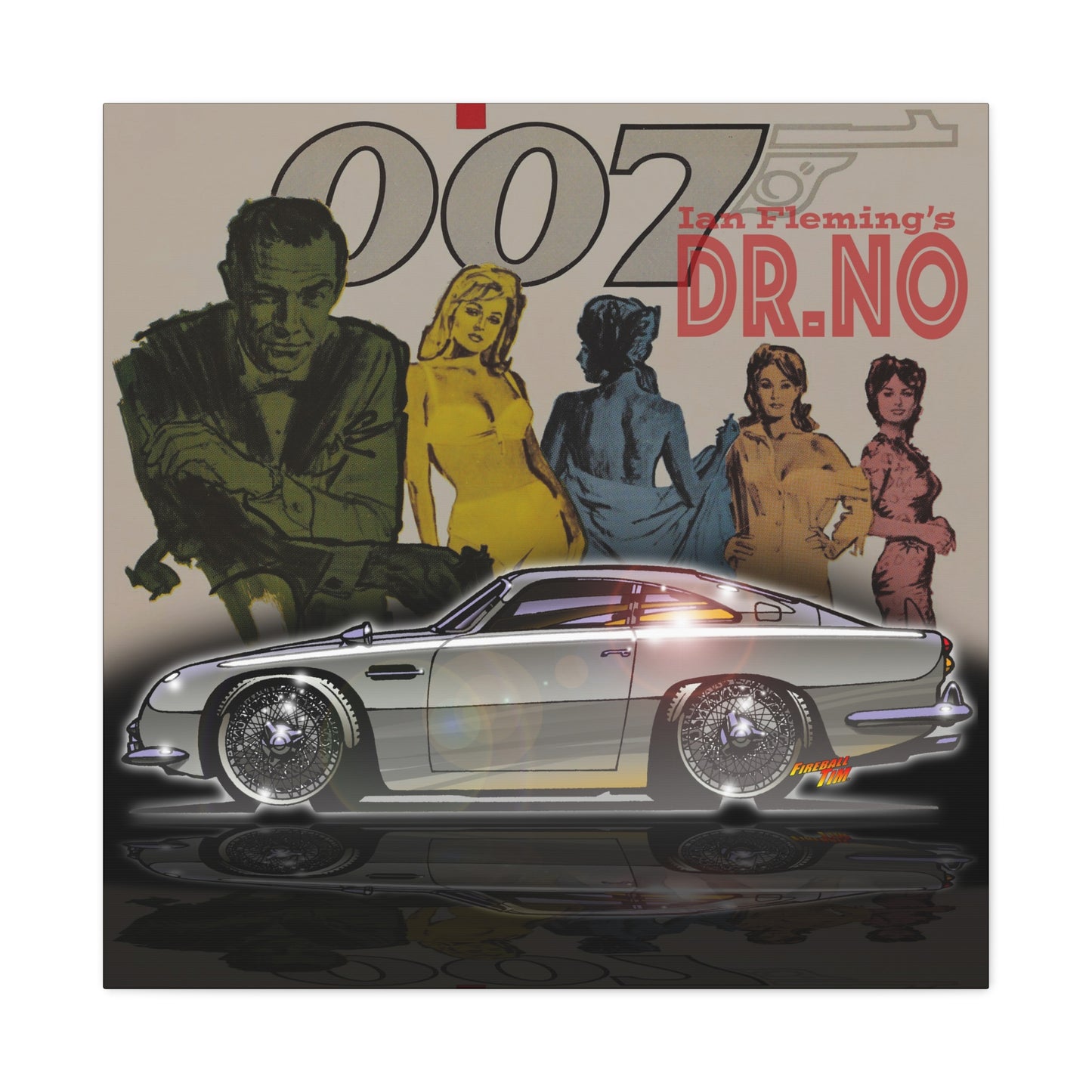 DR. NO ASTON MARTIN DB5 James Bond Fireball Art Canvas Wall Print - 3 Sizes