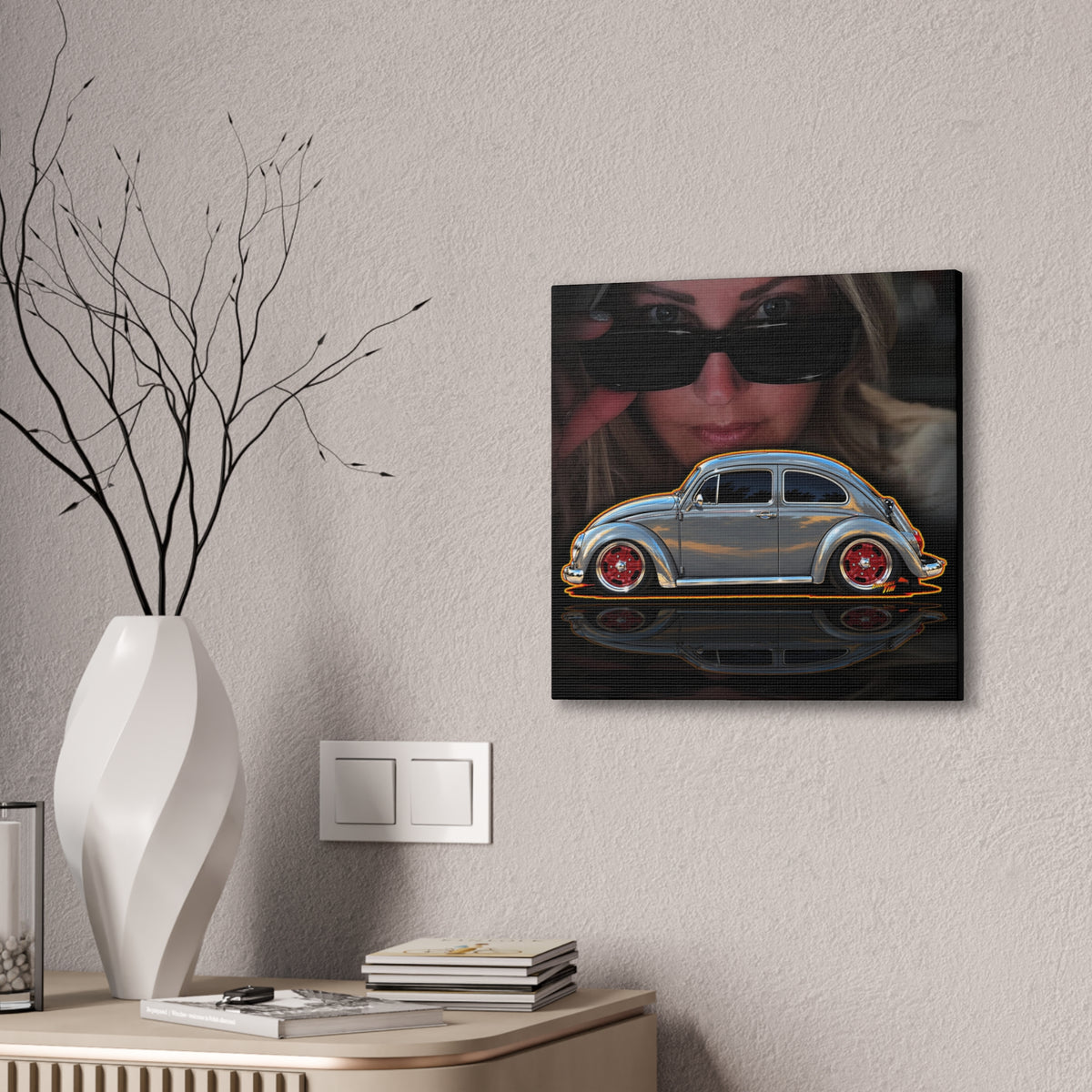 KUSTOM 1964 VW BUG Collectible Fireball Art Canvas Stretched Print